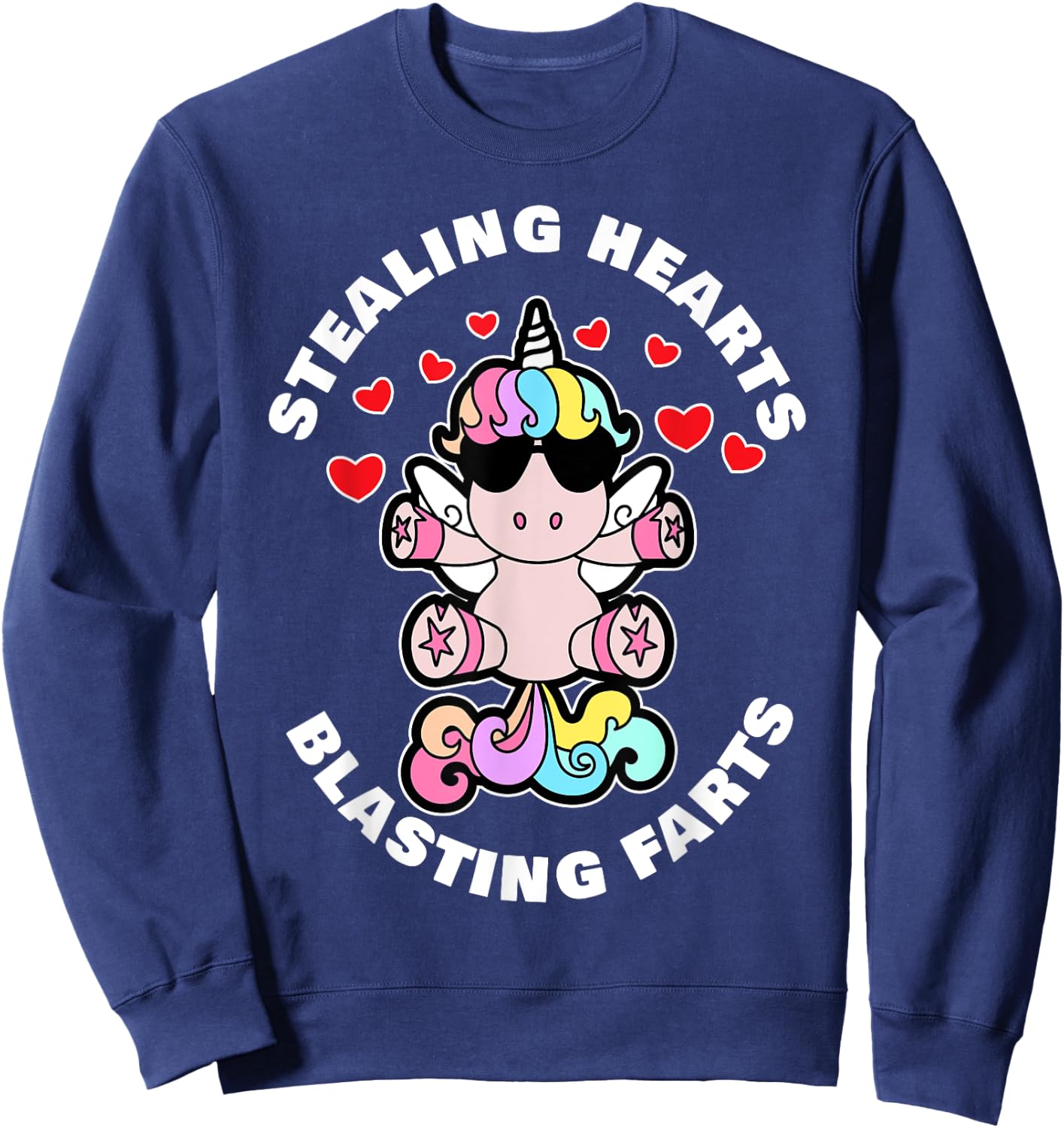 Stealing Hearts And Blasting Farts Valentines Day Unicorn Sweatshirt - Sweatshirt | Navy