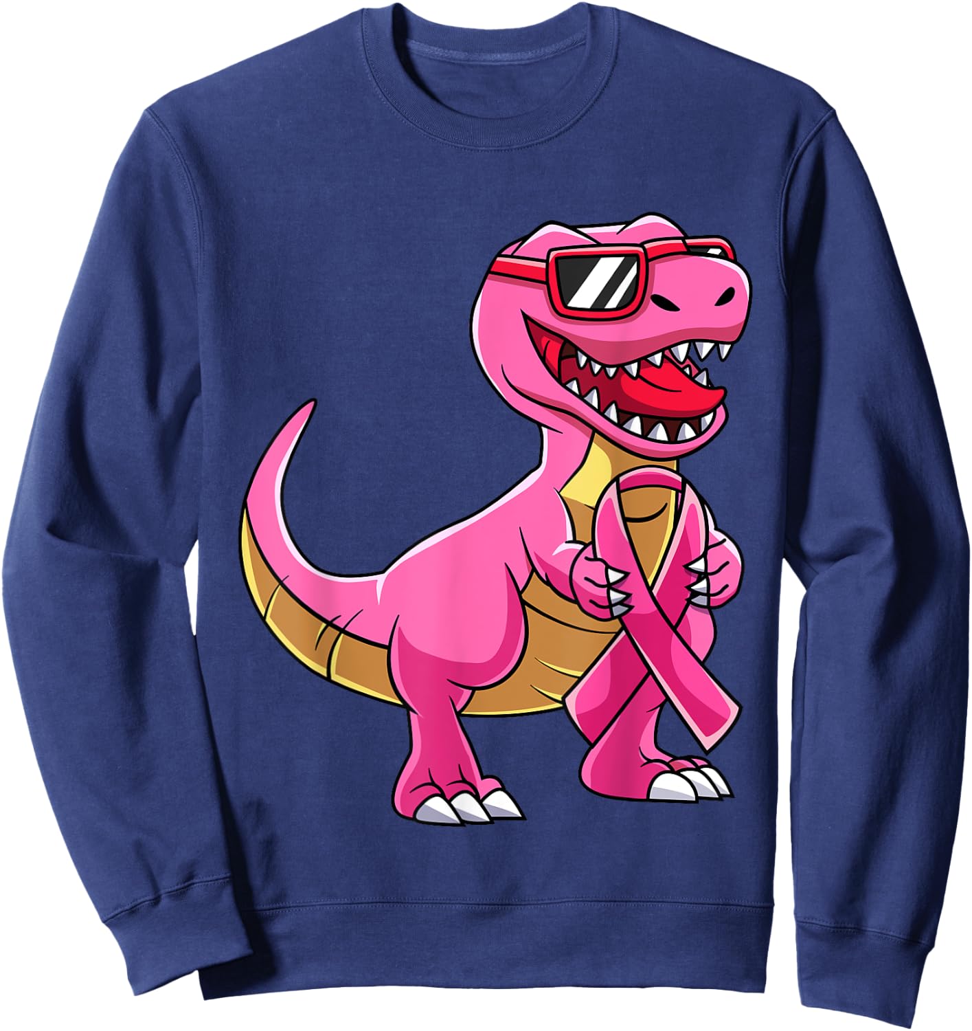 Dinosaur T Rex Breast Cancer Awareness Pink Ribbon Boys Sweatshirt - Sweatshirt | Navy