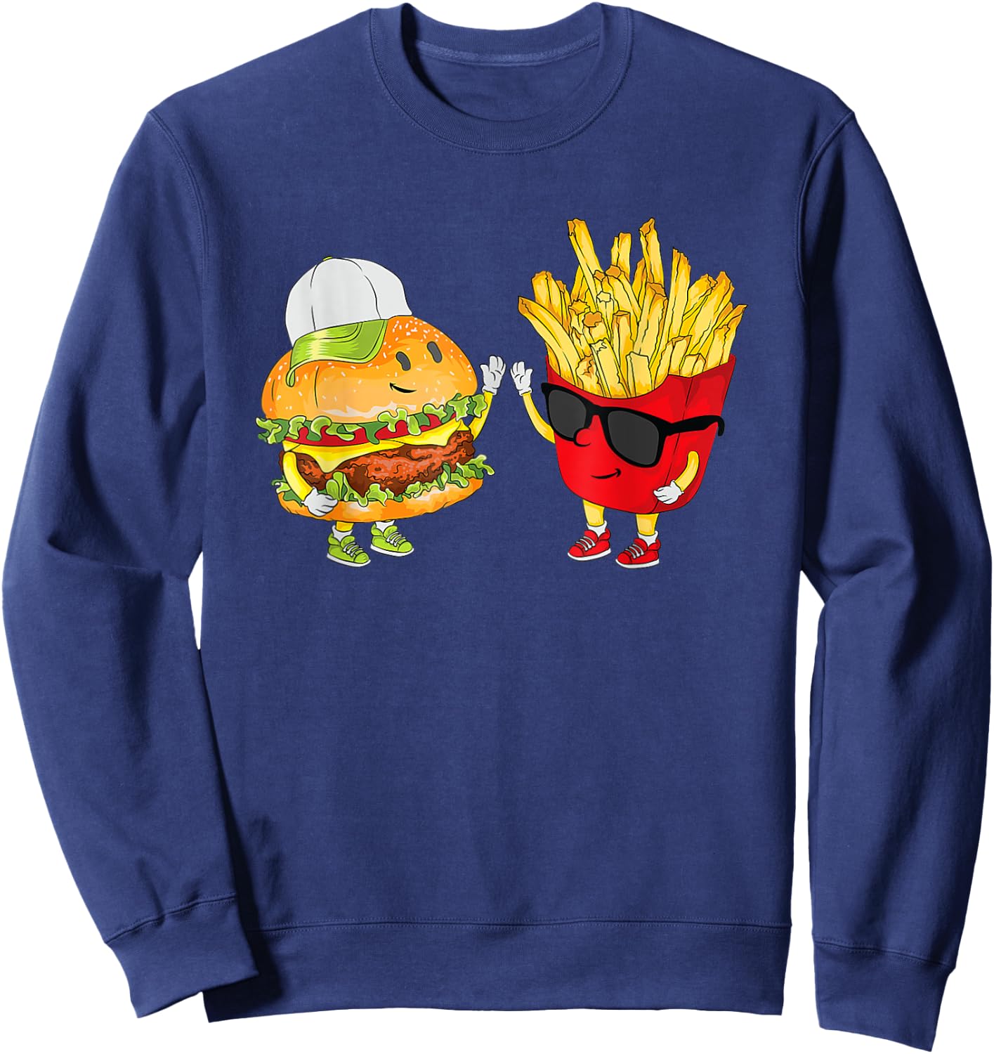 Hamburger Fries High Five | Cool Fun Combo Snacks Funny Gift Sweatshirt - Sweatshirt | Navy