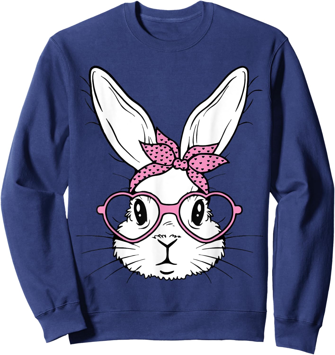 Cute Bunny Rabbit Face With Bandana Heart Glasses Easter Day Sweatshirt - Sweatshirt | Navy