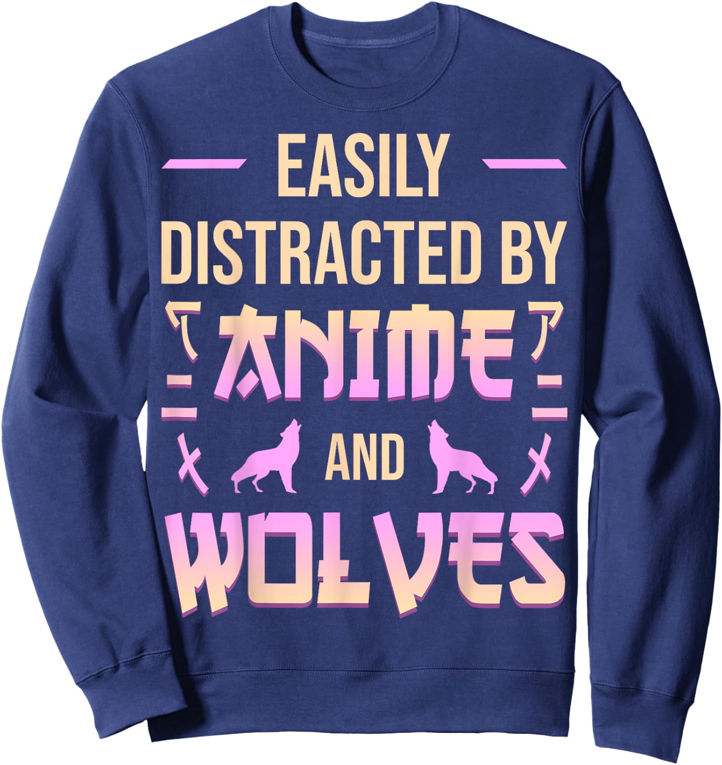 Anime And Wolves Kawaii Anime Lover Japanese Otaku Wolf Sweatshirt - Sweatshirt | Navy