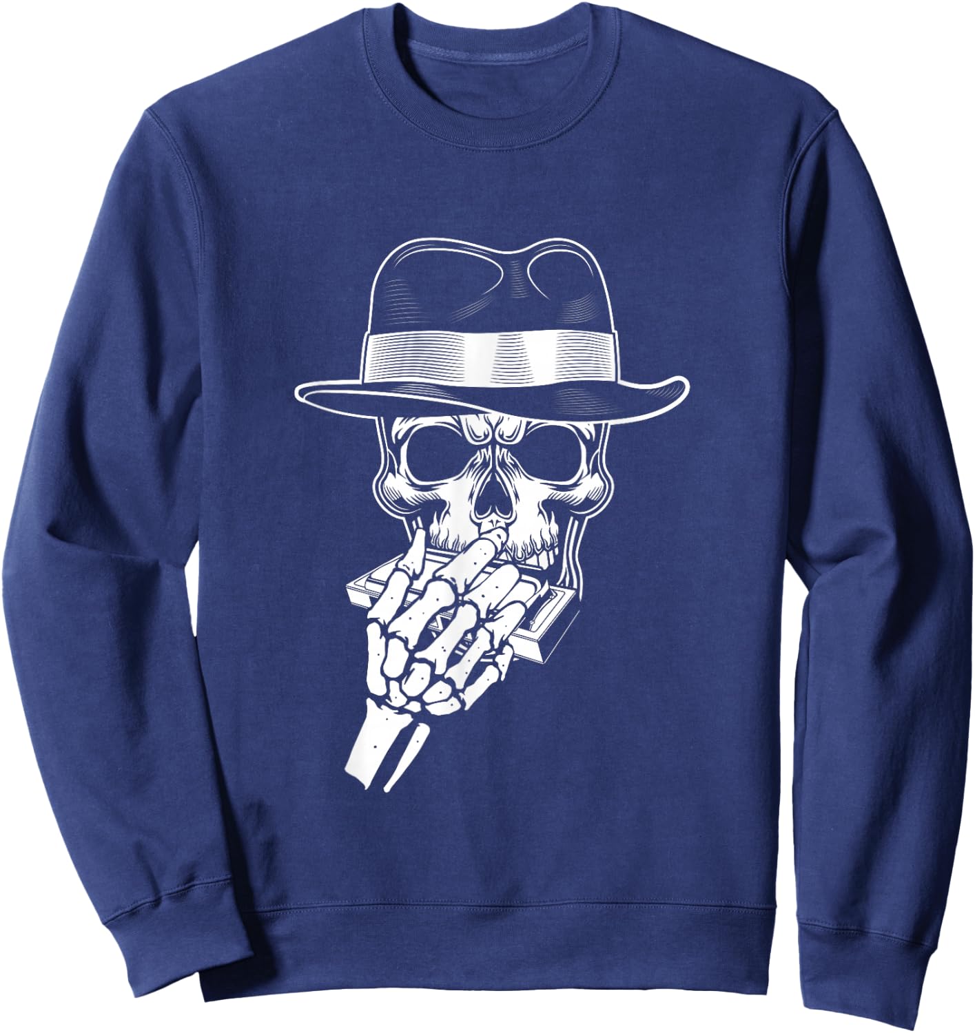 Skeleton Harmonica Player Blues Harmonica Musician Sweatshirt - Sweatshirt | Navy