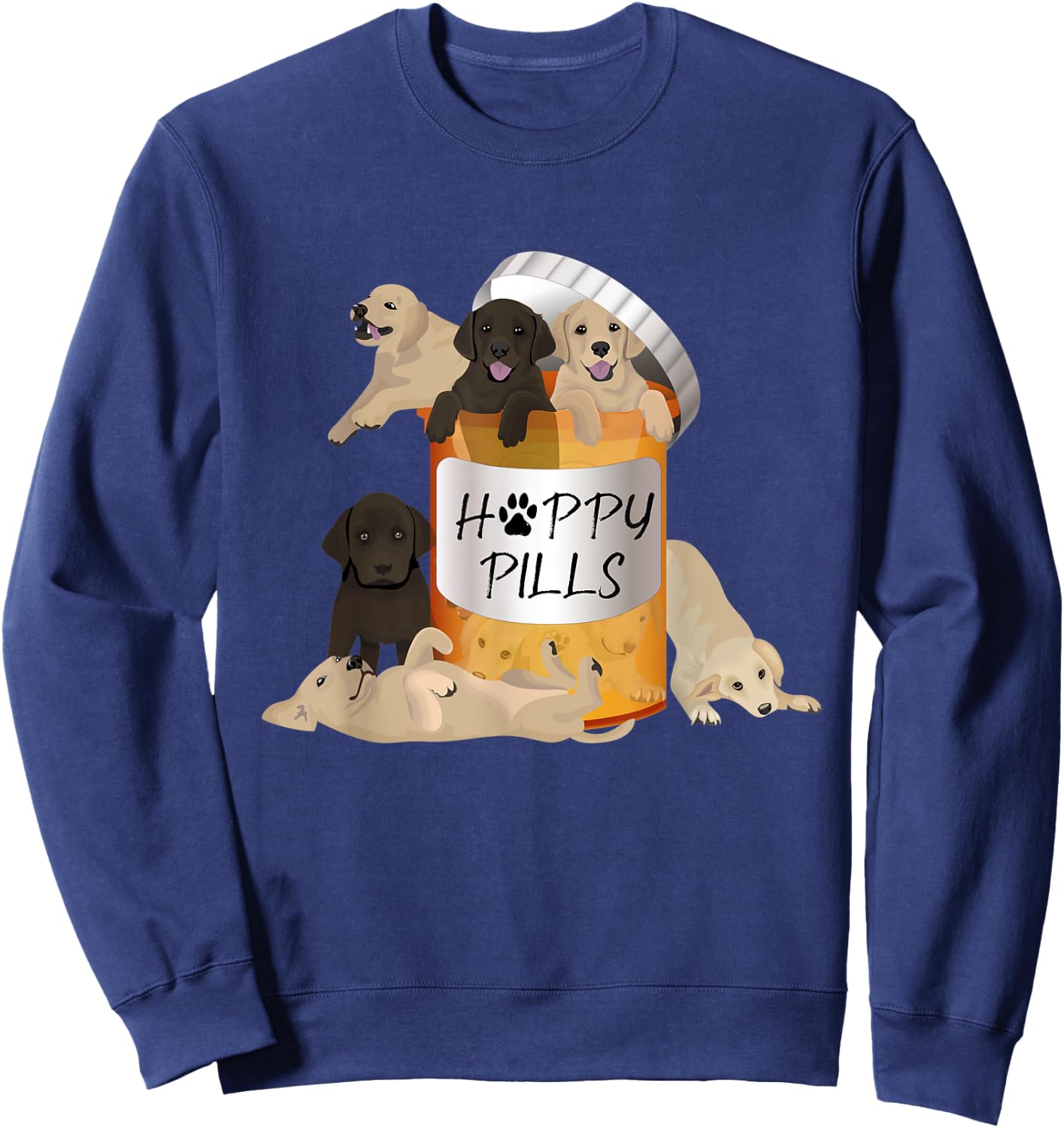 Gift Labrador Retriever Owner Happy Pills Antidepressant Sweatshirt - Sweatshirt | Navy