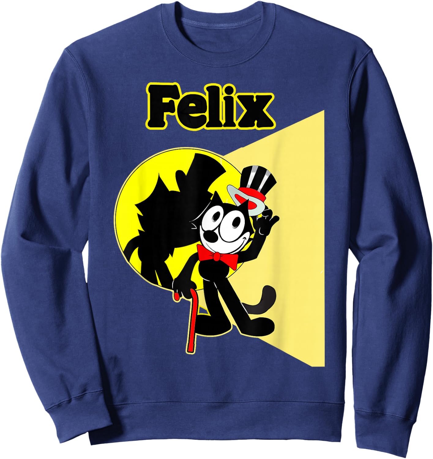 Felix Cartoon on-Stage in Spotlight Wears Bow Tie, Top Hat Sweatshirt - Sweatshirt | Navy