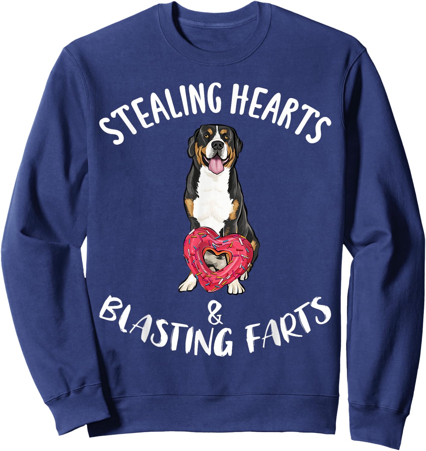 Stealing Hearts Blasting Farts Greater Swiss Mountain Dog Sweatshirt - Sweatshirt | Navy