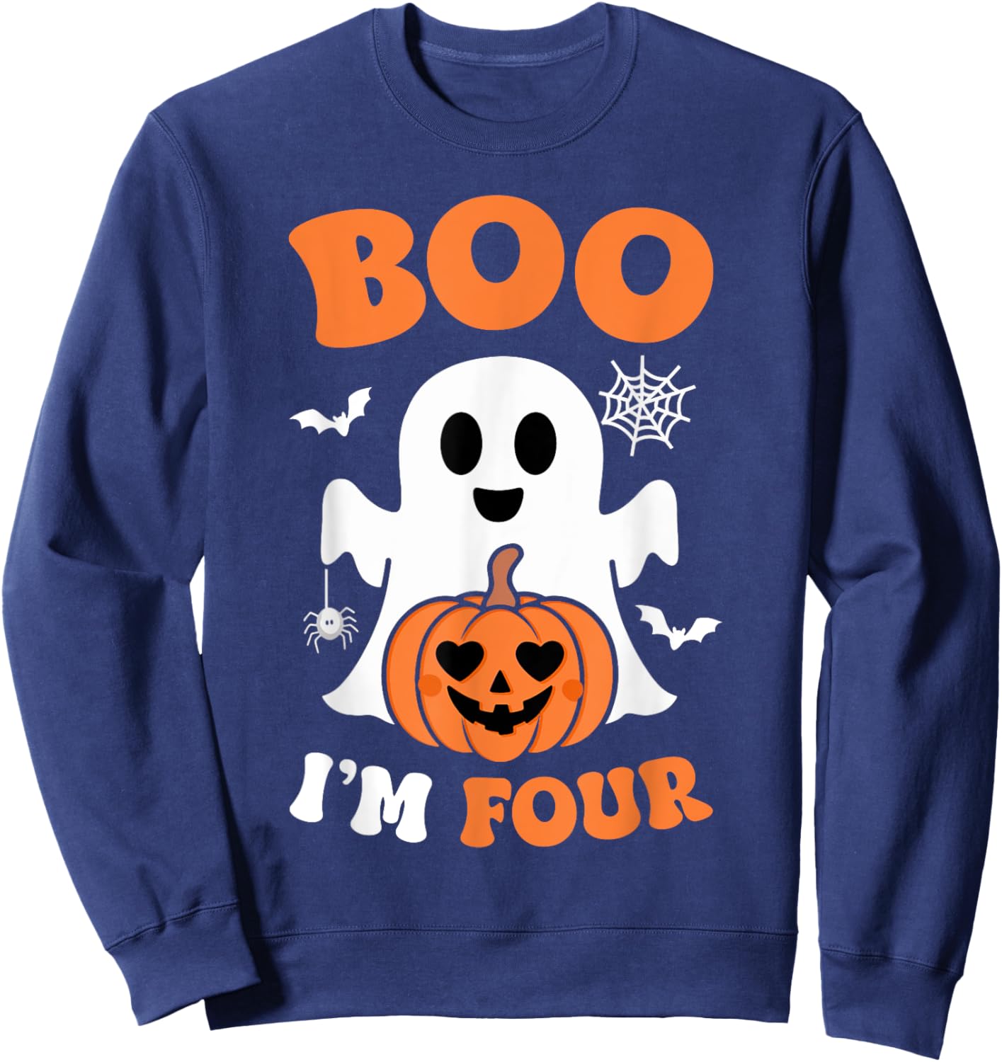 Ghost Boo I'm Four Year 4th Birthday Boys Halloween Groovy Sweatshirt - Sweatshirt | Navy