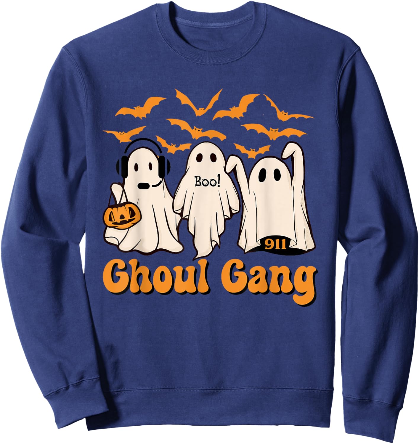Halloween Dispatcher Boo Crew Police Dispatch Thin Gold Line Sweatshirt - Sweatshirt | Navy
