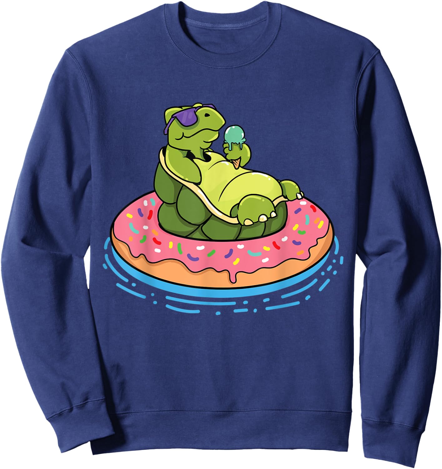 Sea Turtles and Water Turtle with Donut Swim Ring Turtle Sweatshirt - Sweatshirt | Navy
