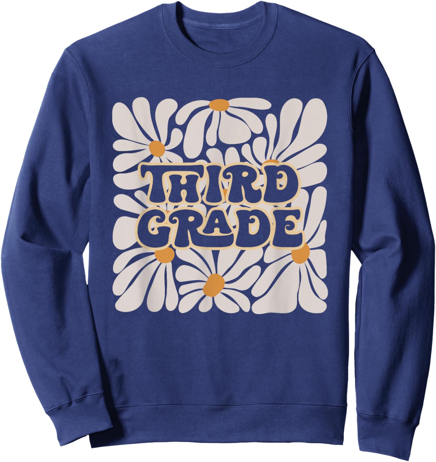 Retro Flower Power Squared Third 3rd Grade Back To School Sweatshirt - Sweatshirt | Navy