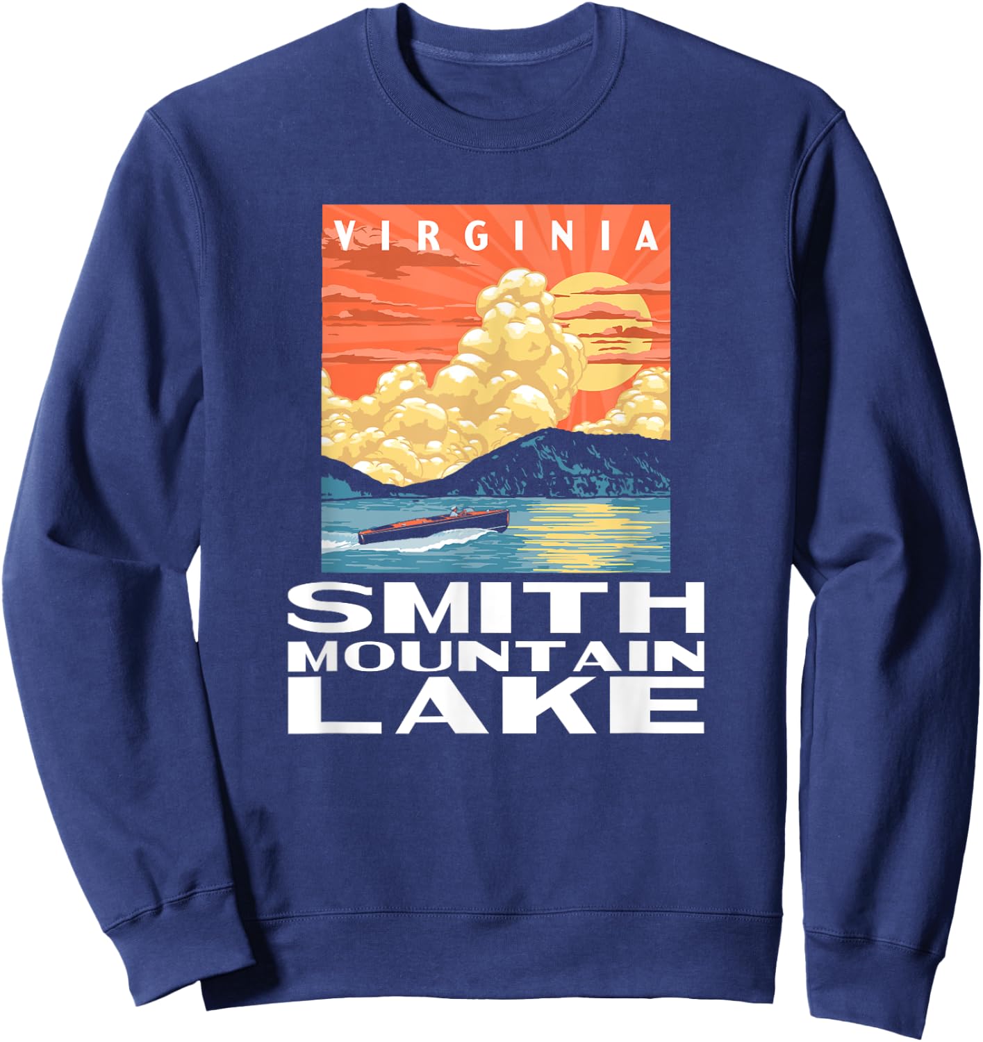 Retro Smith Mountain Lake Virginia WPA Style Vintage Sweatshirt - Sweatshirt | Navy