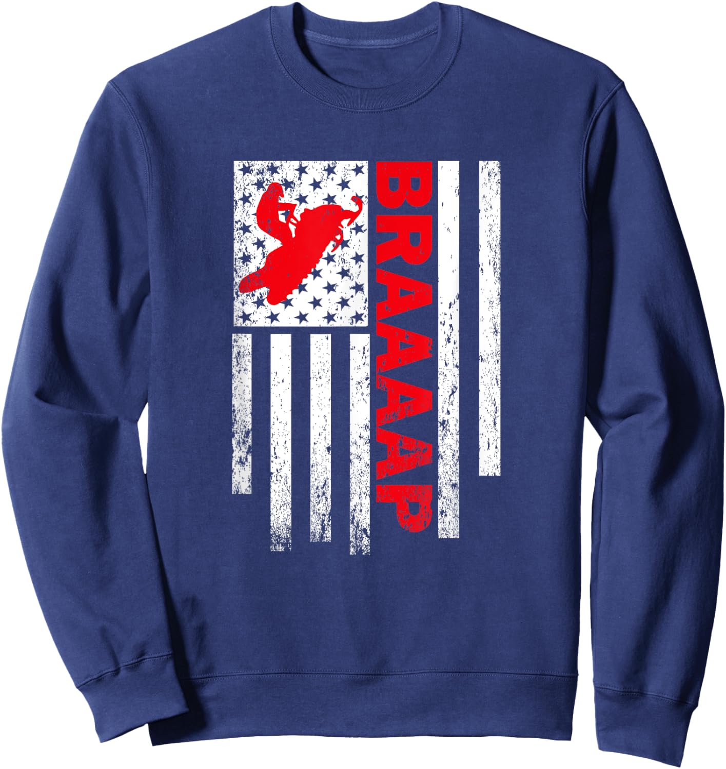Funny American Flag Snowmobile Braaap Sweatshirt - Sweatshirt | Navy