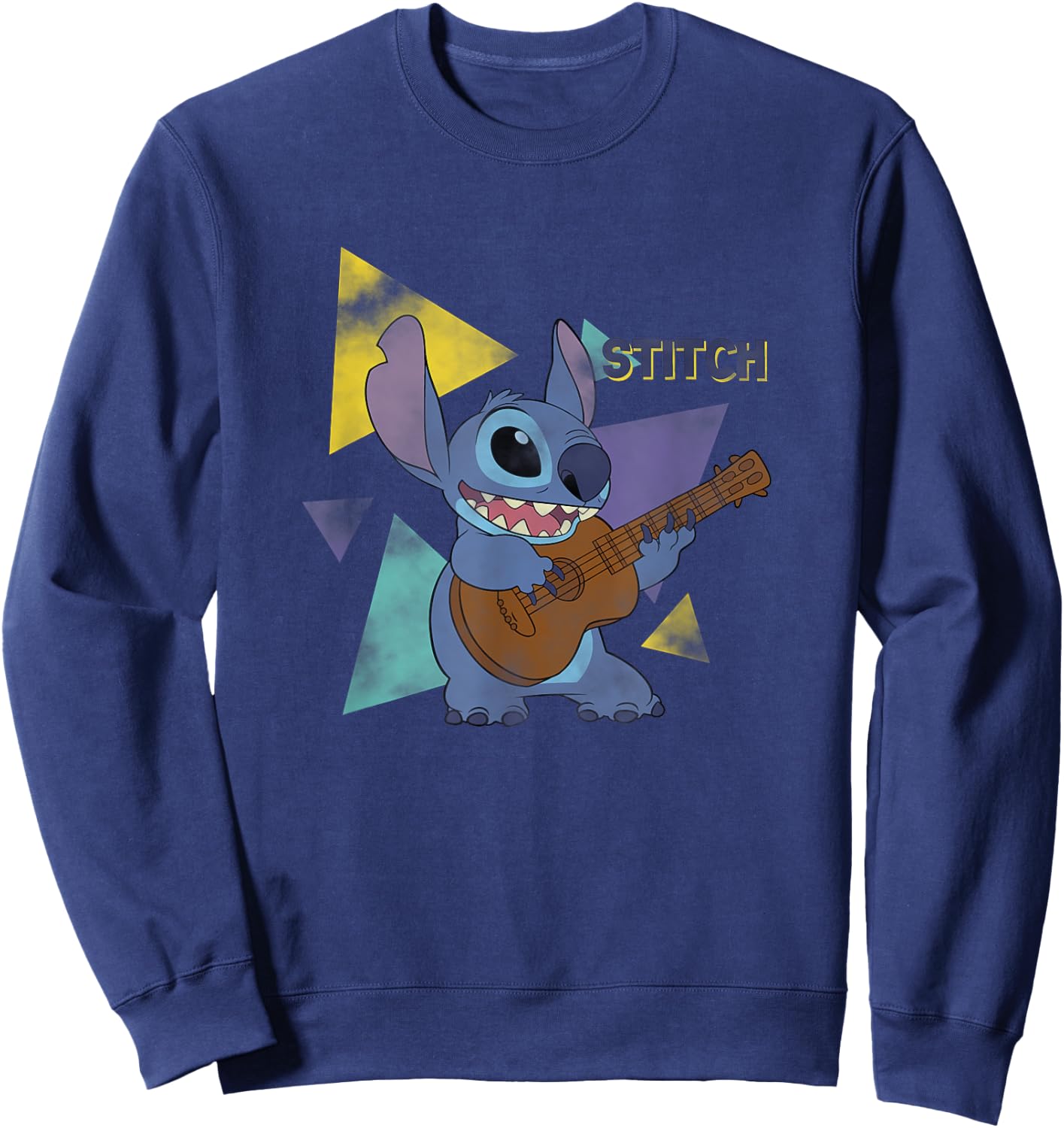 Disney Lilo & Stitch Playing The Guitar Distressed Shot Sweatshirt - Sweatshirt | Navy