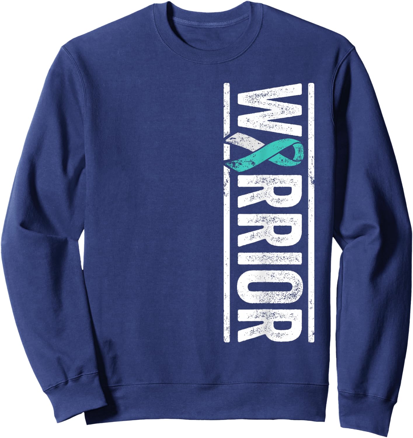 Cervical Cancer Warrior - Sideways Teal Awareness Ribbon Sweatshirt - Sweatshirt | Navy