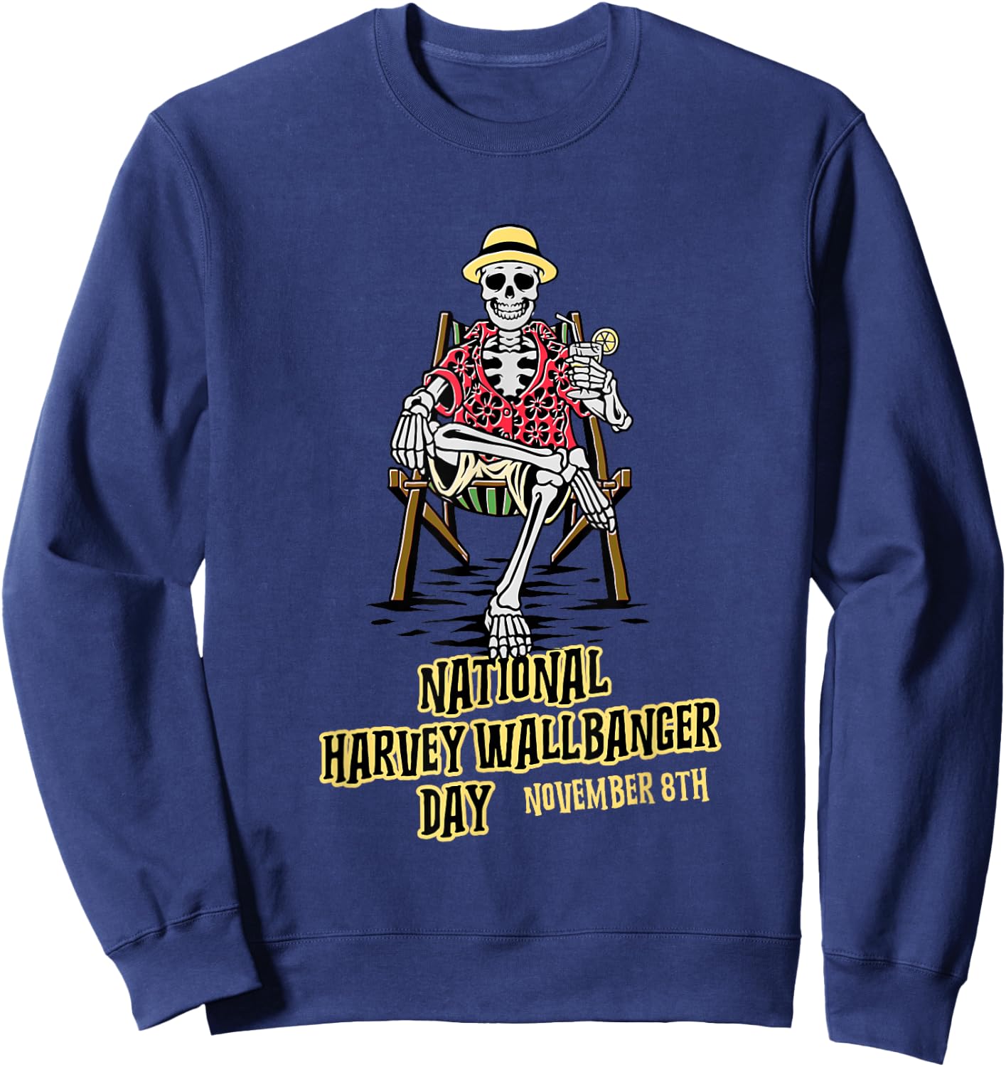 National Harvey Wallbanger Day | Drinking Beach Skeleton Sweatshirt - Sweatshirt | Navy