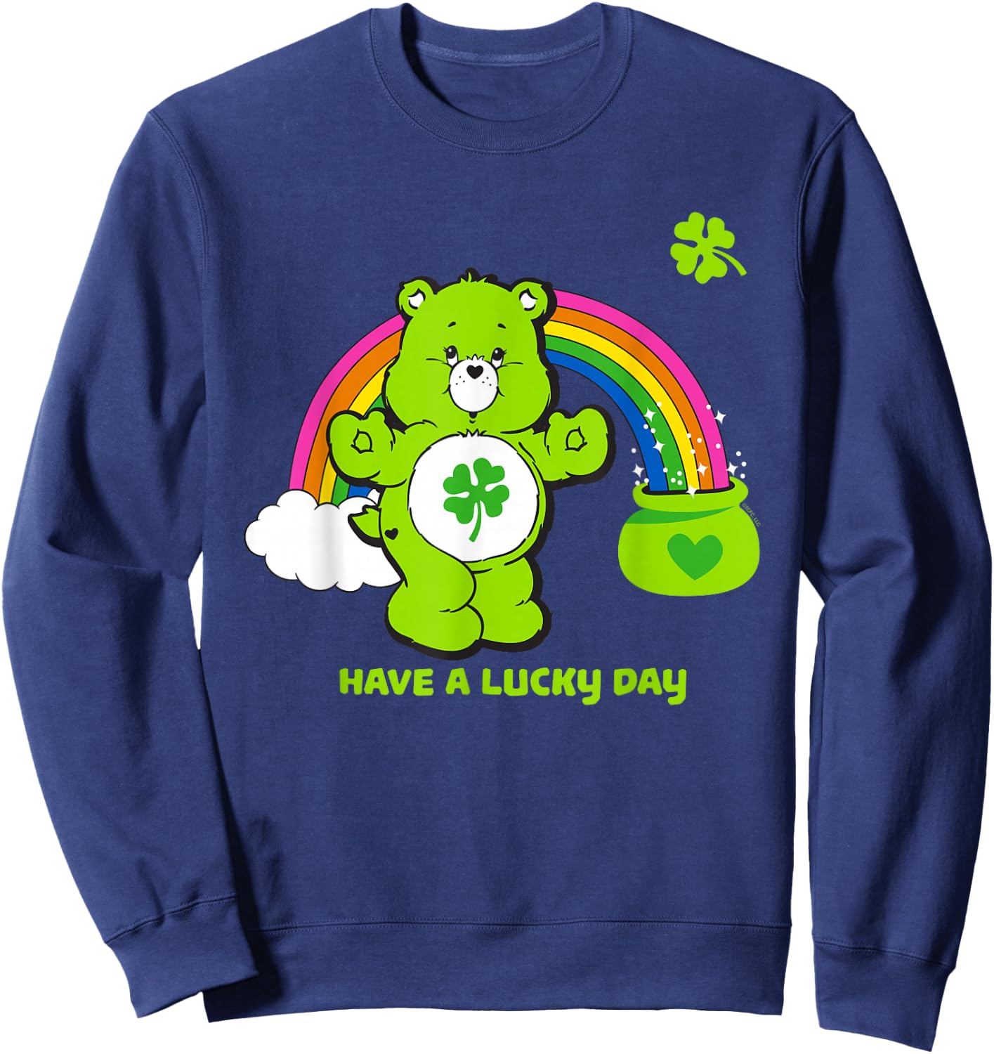 Care Bears Have a Lucky Day St. Patrick's Rainbow Cartoon Sweatshirt - Sweatshirt | Navy