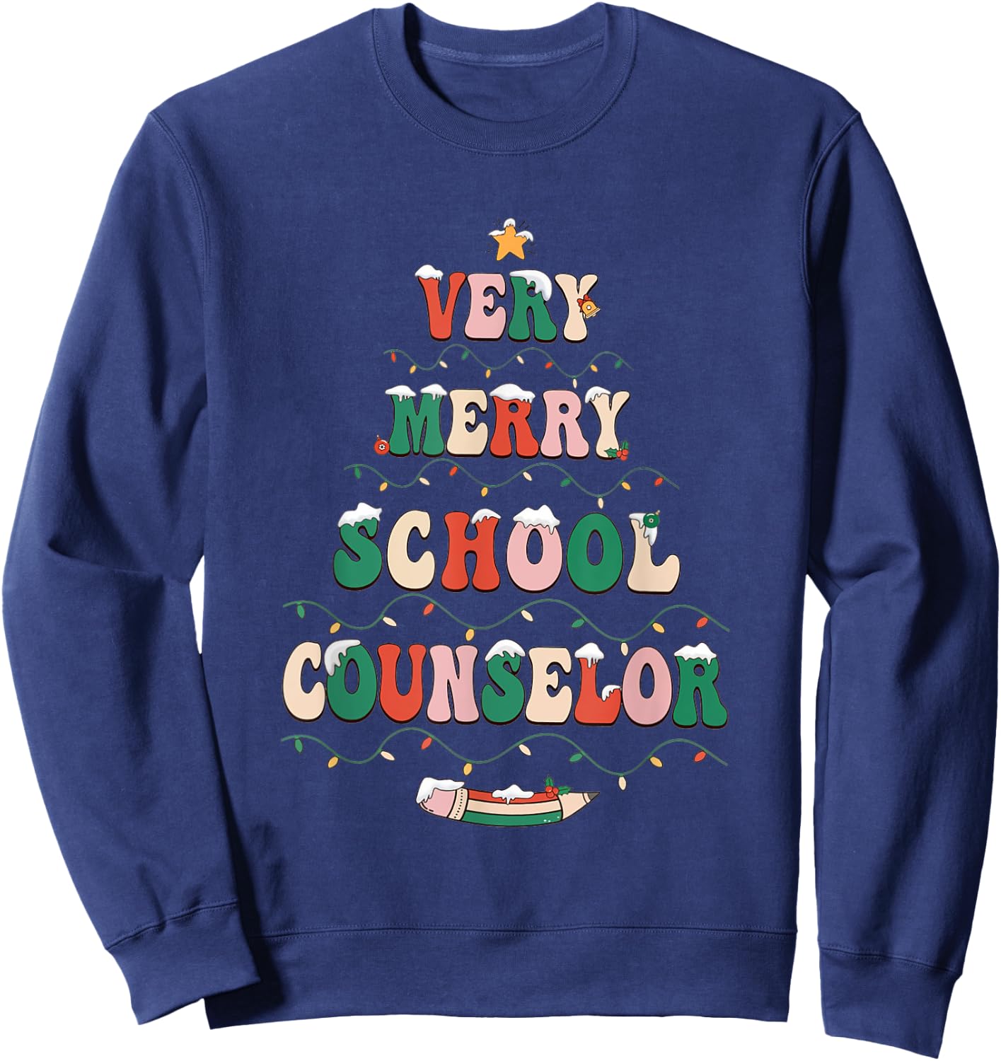 Groovy Very Merry School Counselor Christmas School Women Sweatshirt - Sweatshirt | Navy