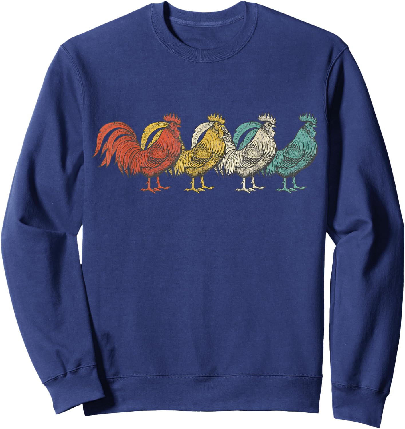 Vintage 1980s Retro Rooster Poultry Farmer Chicken Sweatshirt - Sweatshirt | Navy