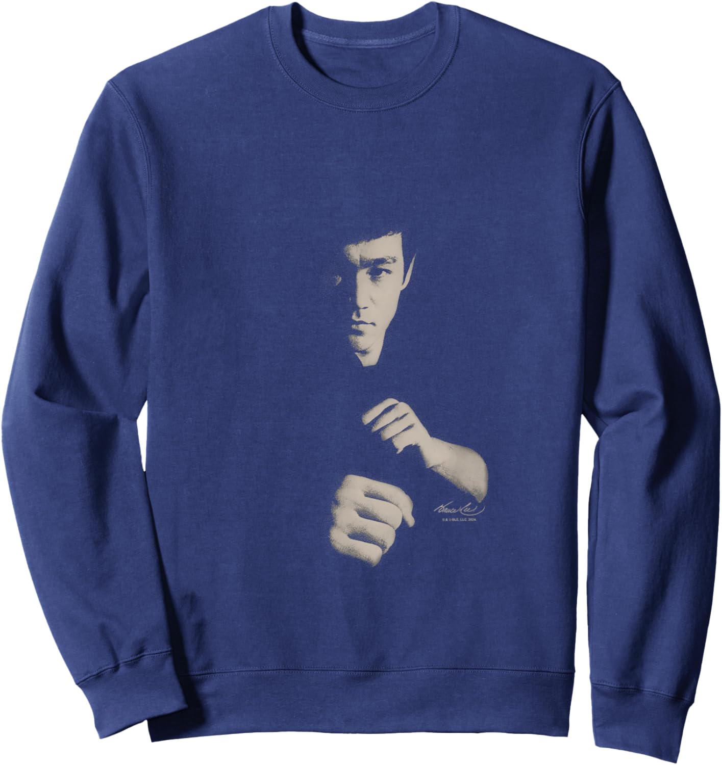 Bruce Lee Ready To Fight Shaded Portrait Vintage Sweatshirt - Sweatshirt | Navy