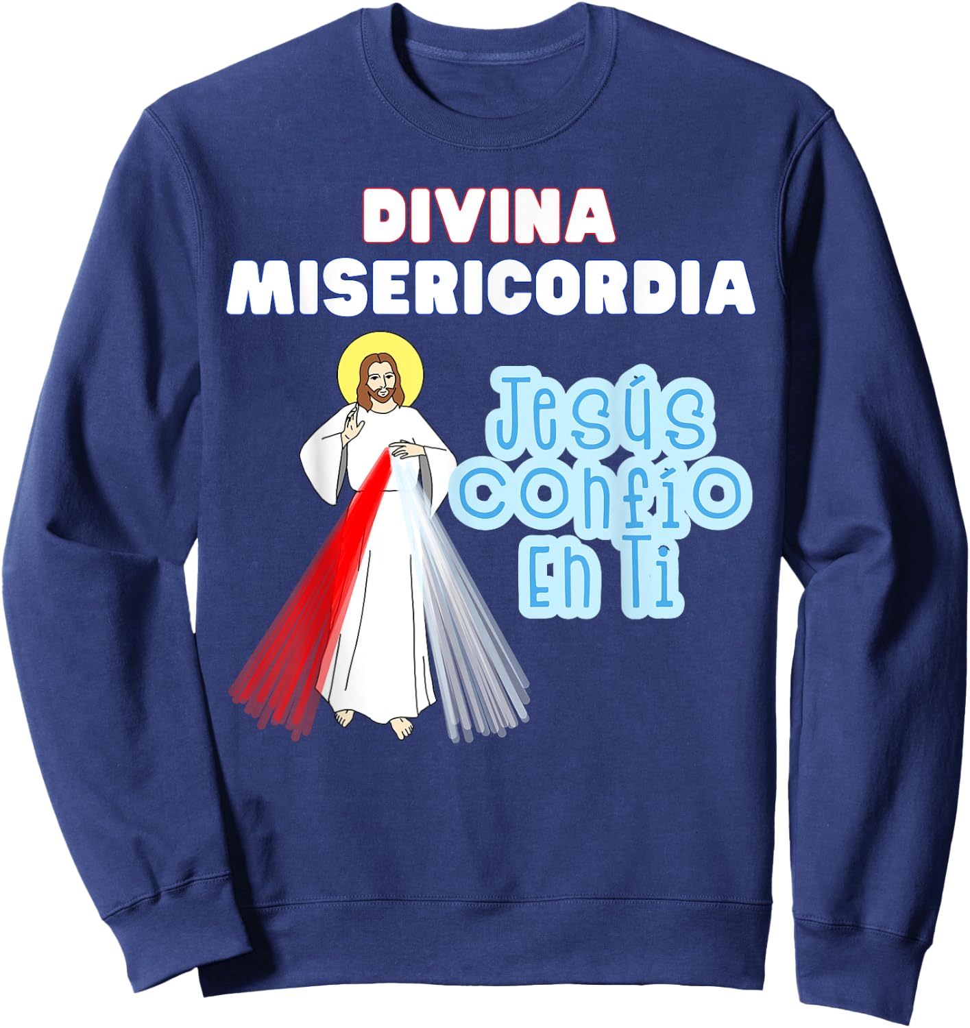 Jesús Confío En Ti Divine Mercy Spanish Catholic Kids Sweatshirt - Sweatshirt | Navy