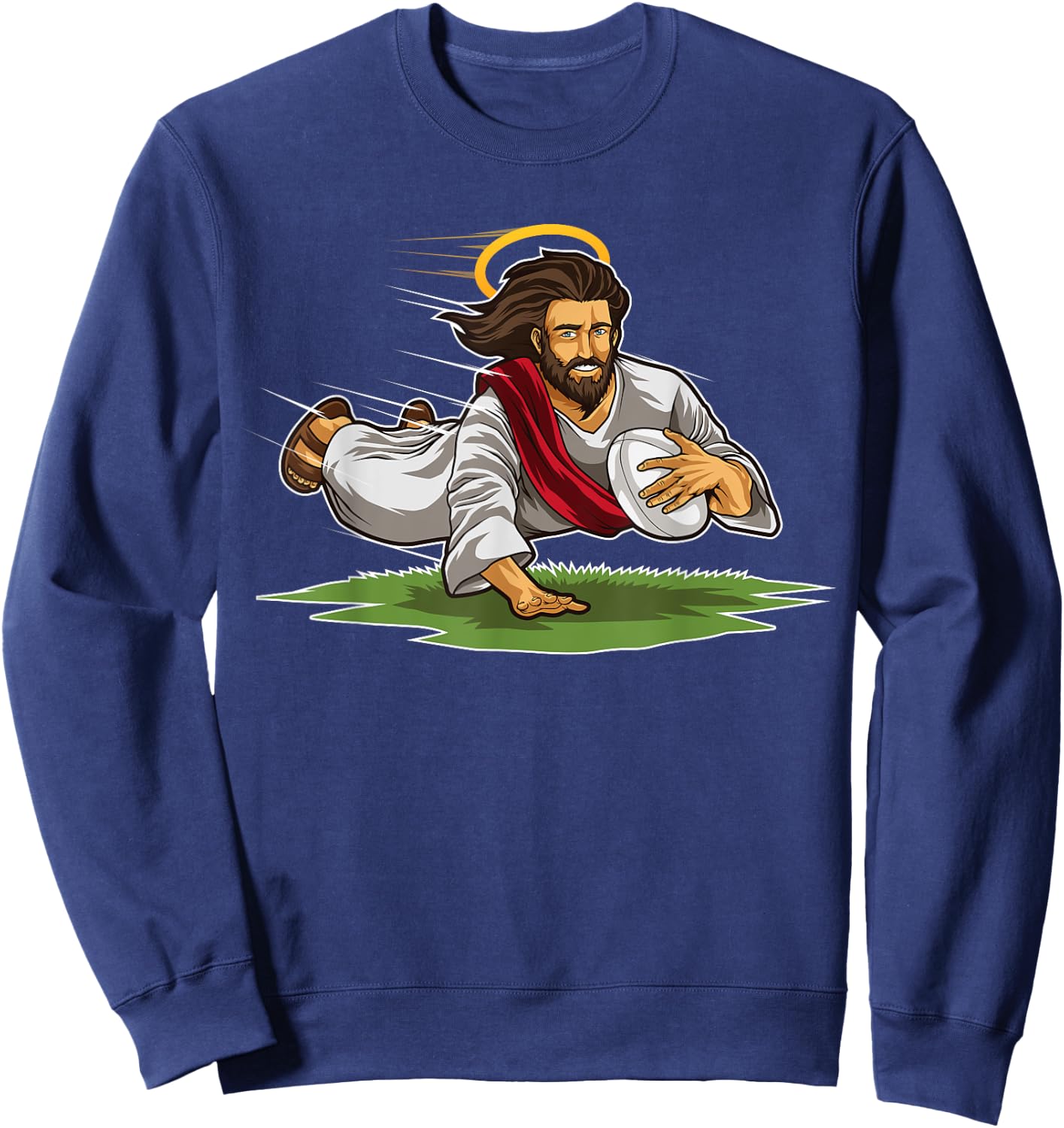 Rugby Jesus Scores Funny Rugby Illustration Sweatshirt - Sweatshirt | Navy