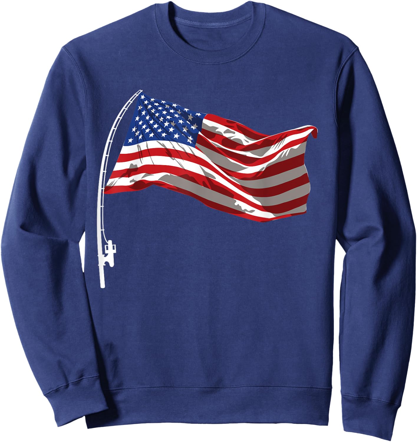 American Flag Fishing Rod 4th Of July Patriotic Fisherman Sweatshirt - Sweatshirt | Navy
