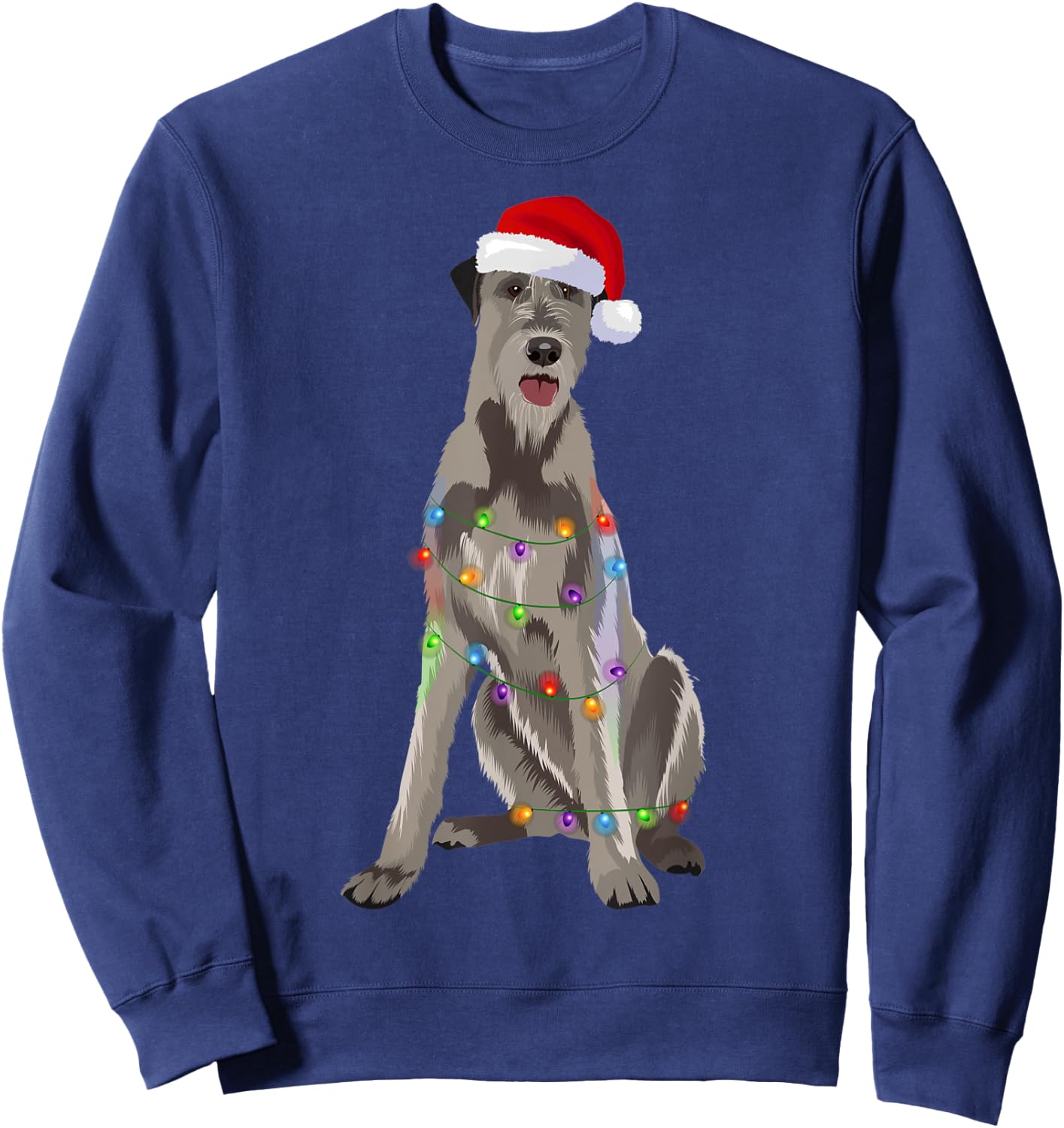 Irish Wolfhound Christmas Lights Xmas Dog Lover Men Women Kids Sweatshirt - Sweatshirt | Navy
