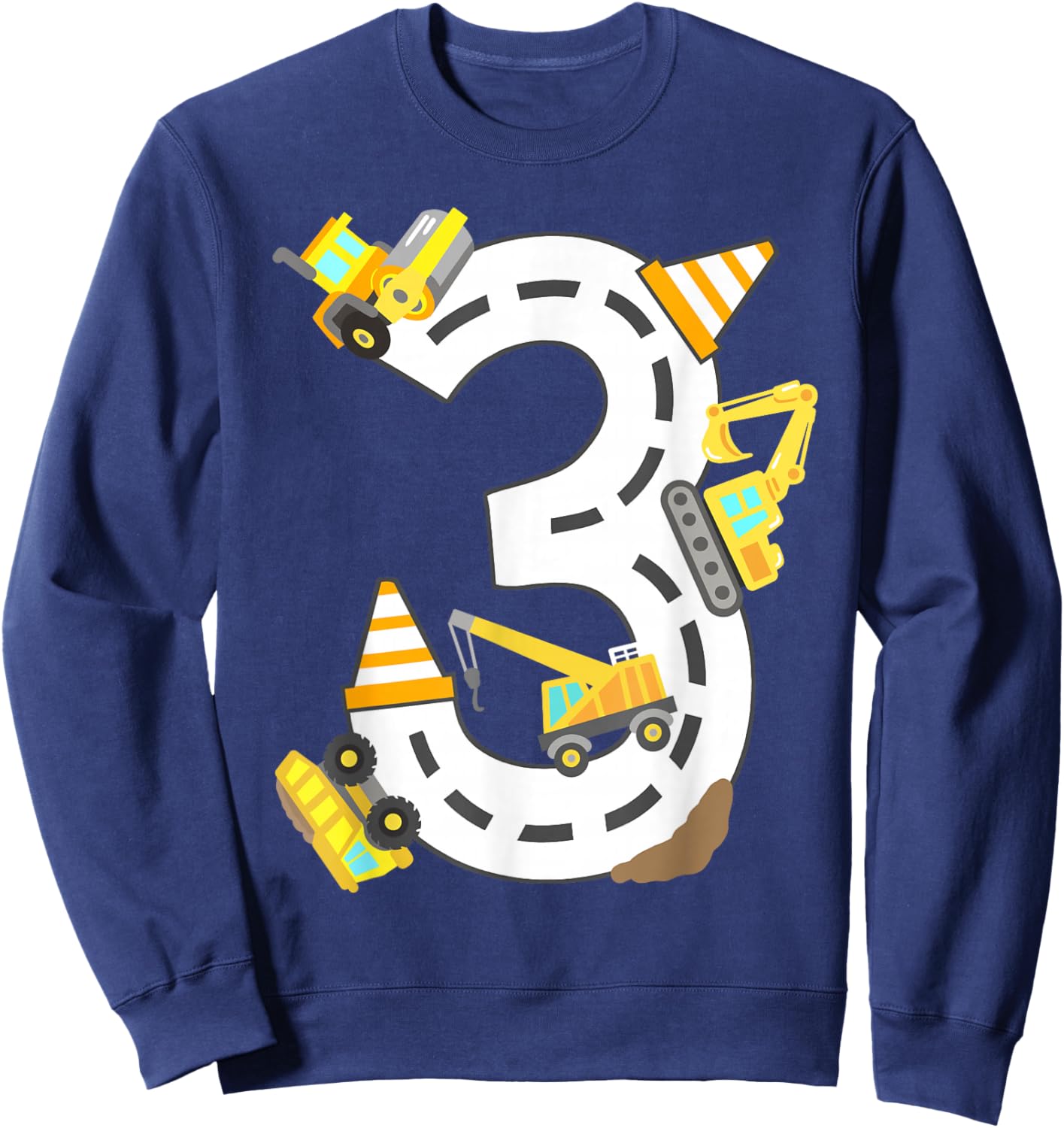 3rd Construction Birthday Party Excavator Boys 3 Years Old Sweatshirt - Sweatshirt | Navy