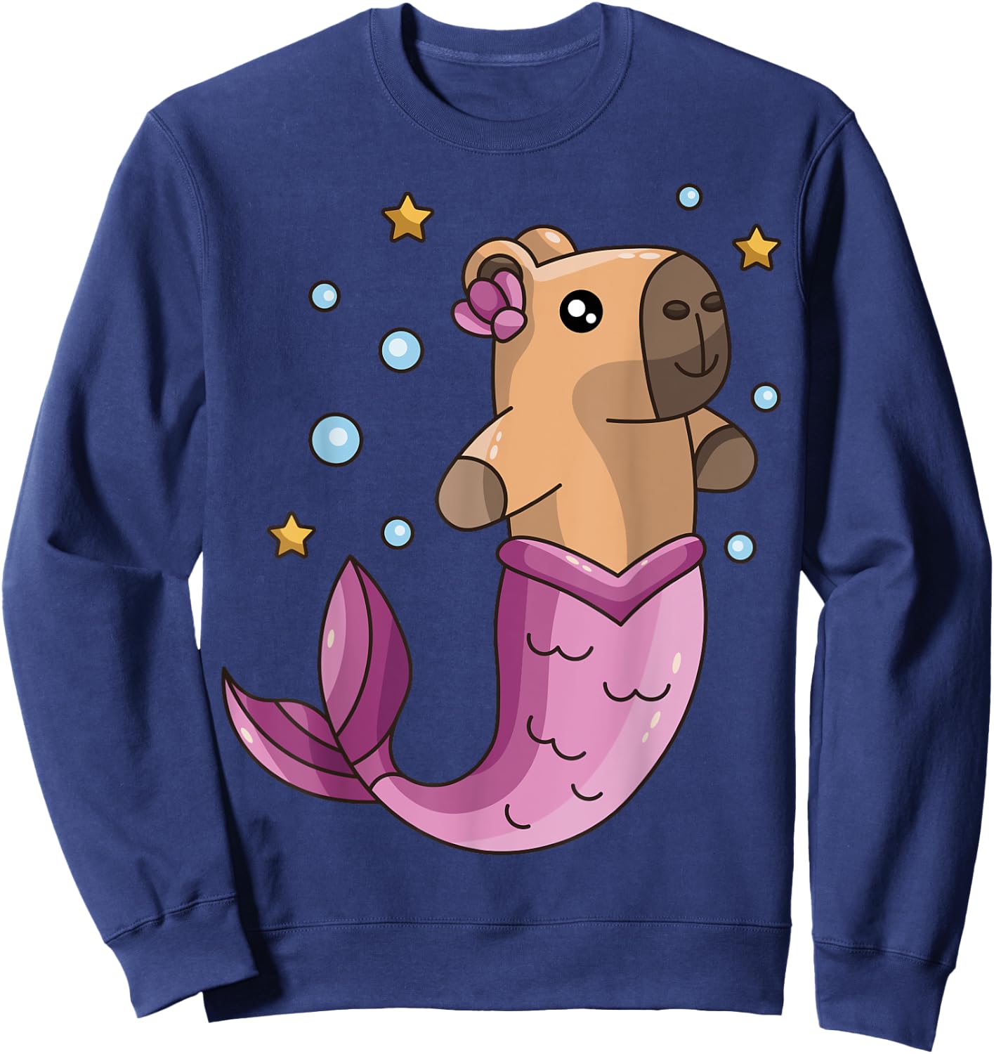 Capybara Mermaid Pink Costume Rodent Girls Under Sea Party Sweatshirt - Sweatshirt | Navy