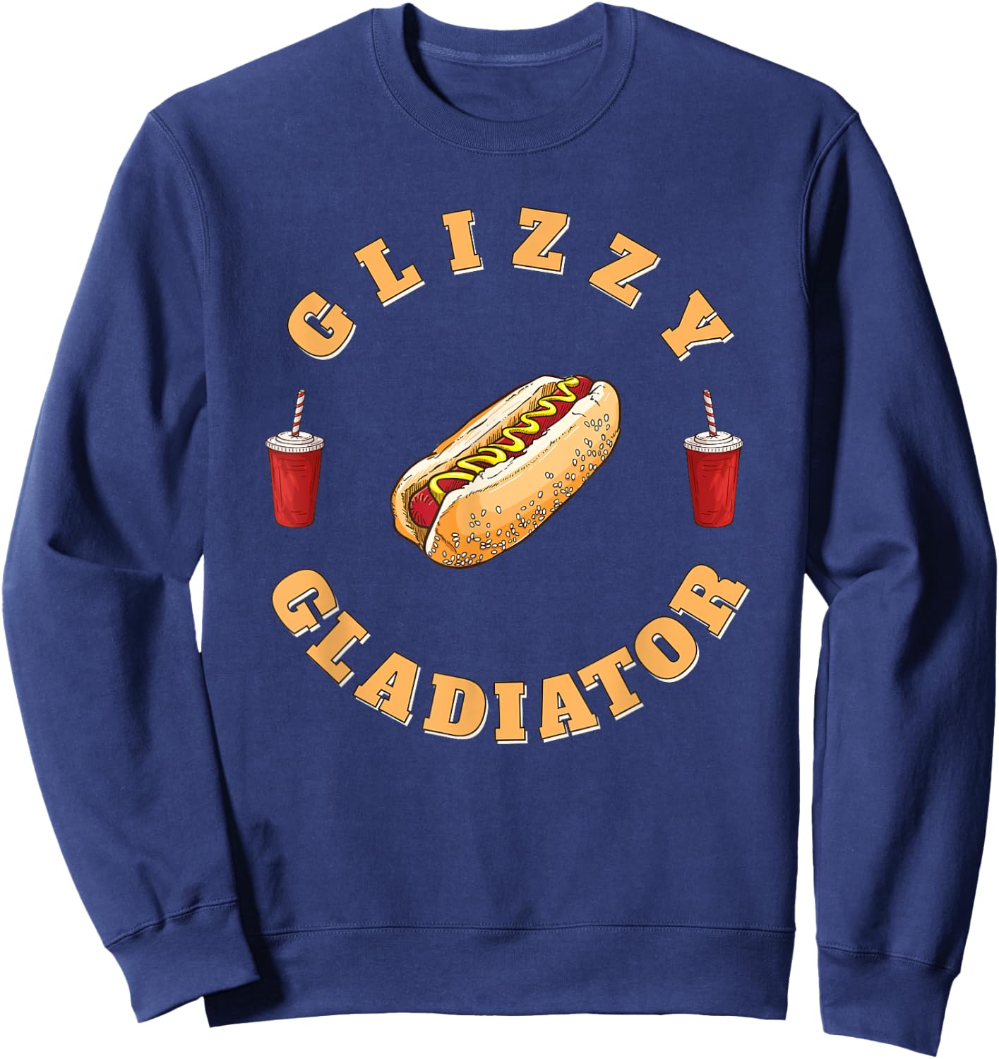 Glizzy Gladiator Funny Hotdog Humor Retro Sports Design Women Girls Kids Sweatshirt - Sweatshirt | Navy