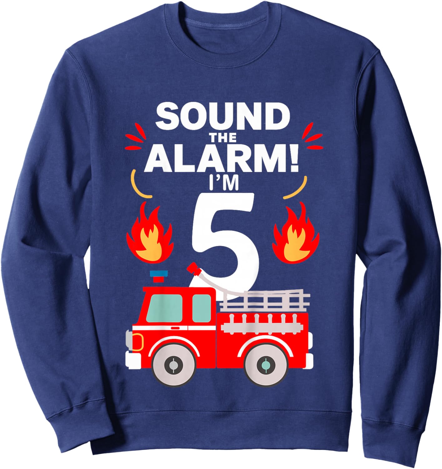 Kids 5th Birthday Fire Truck 5 Year Old Birthday Boy Firefighter Sweatshirt - Sweatshirt | Navy