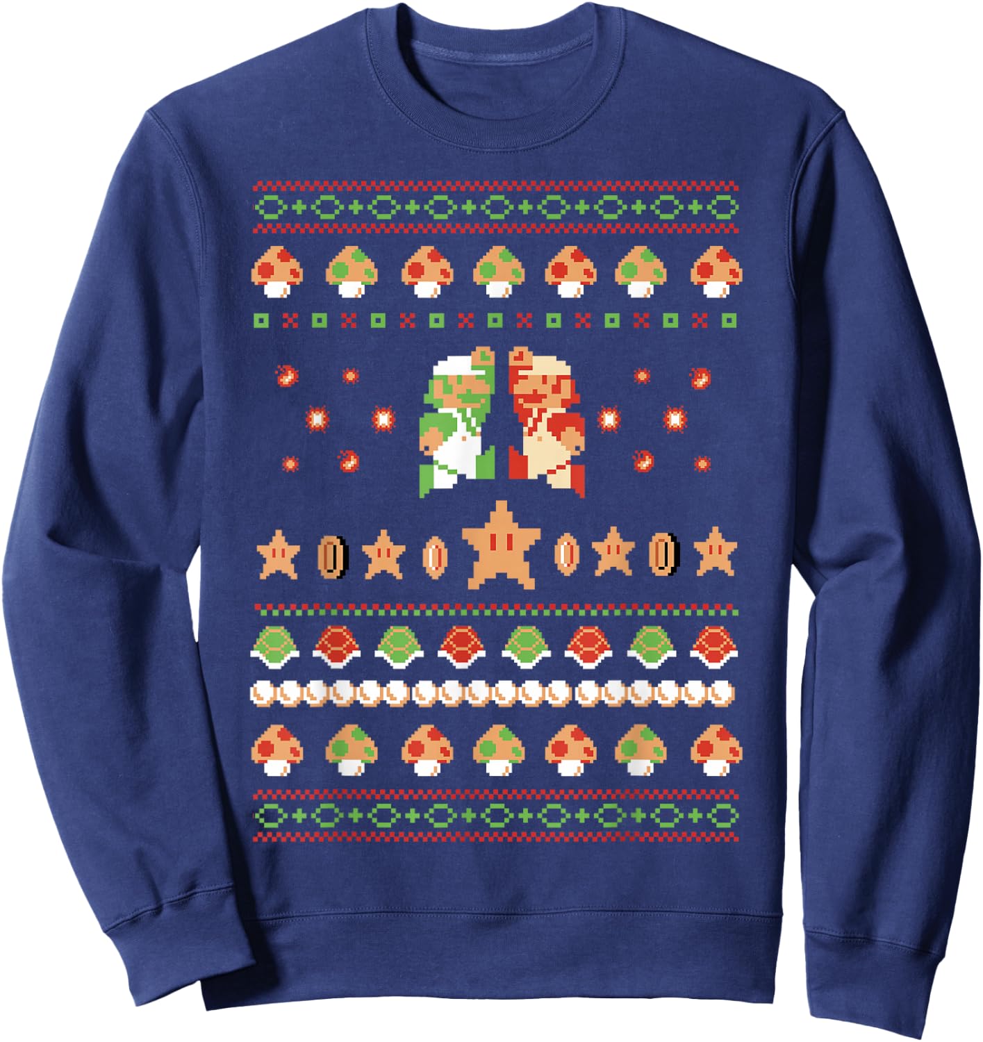 Super Mario 8-Bit Christmas Sweater Style Sweatshirt - Sweatshirt | Navy