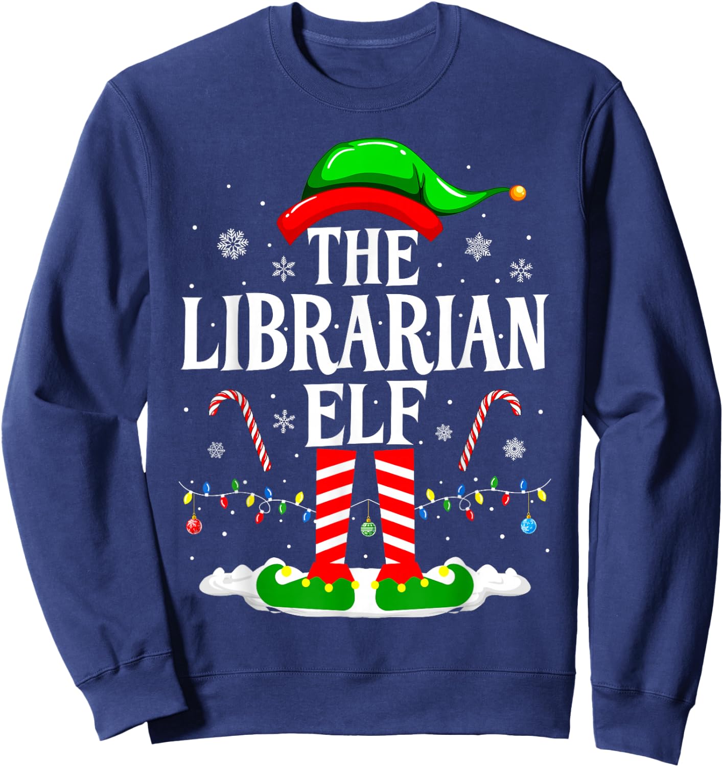 The Librarian Elf Xmas Funny Book Lover Christmas Books Sweatshirt - Sweatshirt | Navy