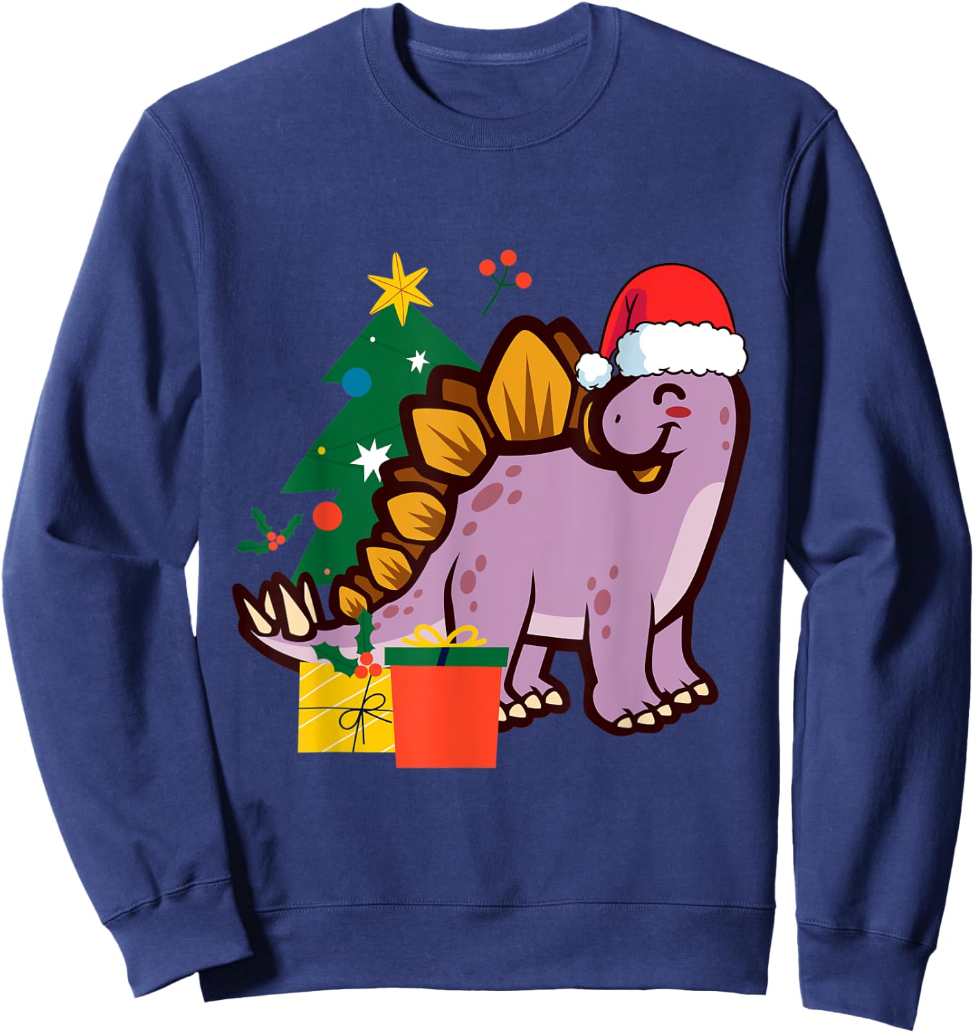 Cute Stegosaurus Dinosaur Santa Merry Christmas Sweatshirt - Sweatshirt | Navy