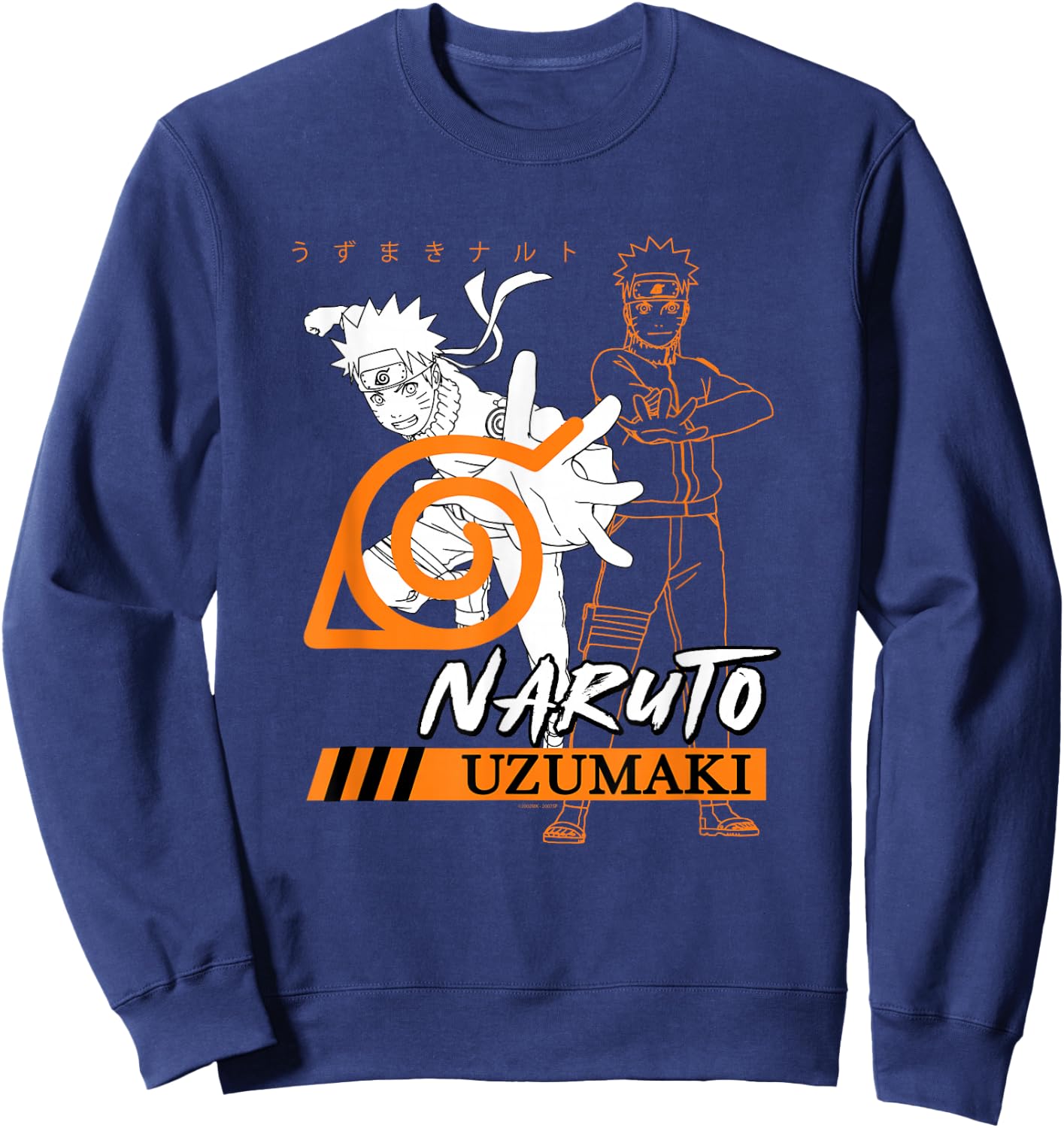 Naruto Shippuden Uzumaki Overlap Hidden Leaf Village Symbol Sweatshirt - Sweatshirt | Navy
