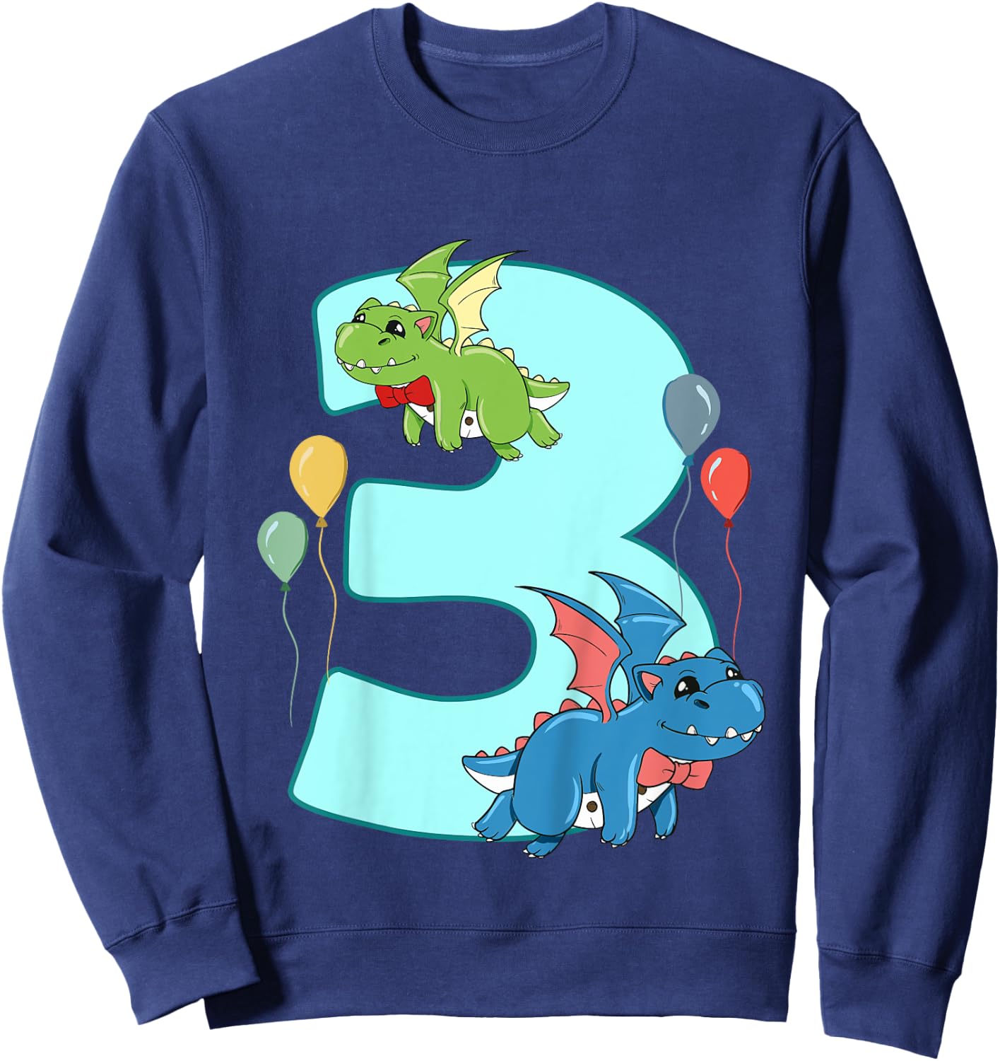 Kids 3th Birthday Party Funny Kids Boys 3 Years Old Dragon Lover Sweatshirt - Sweatshirt | Navy
