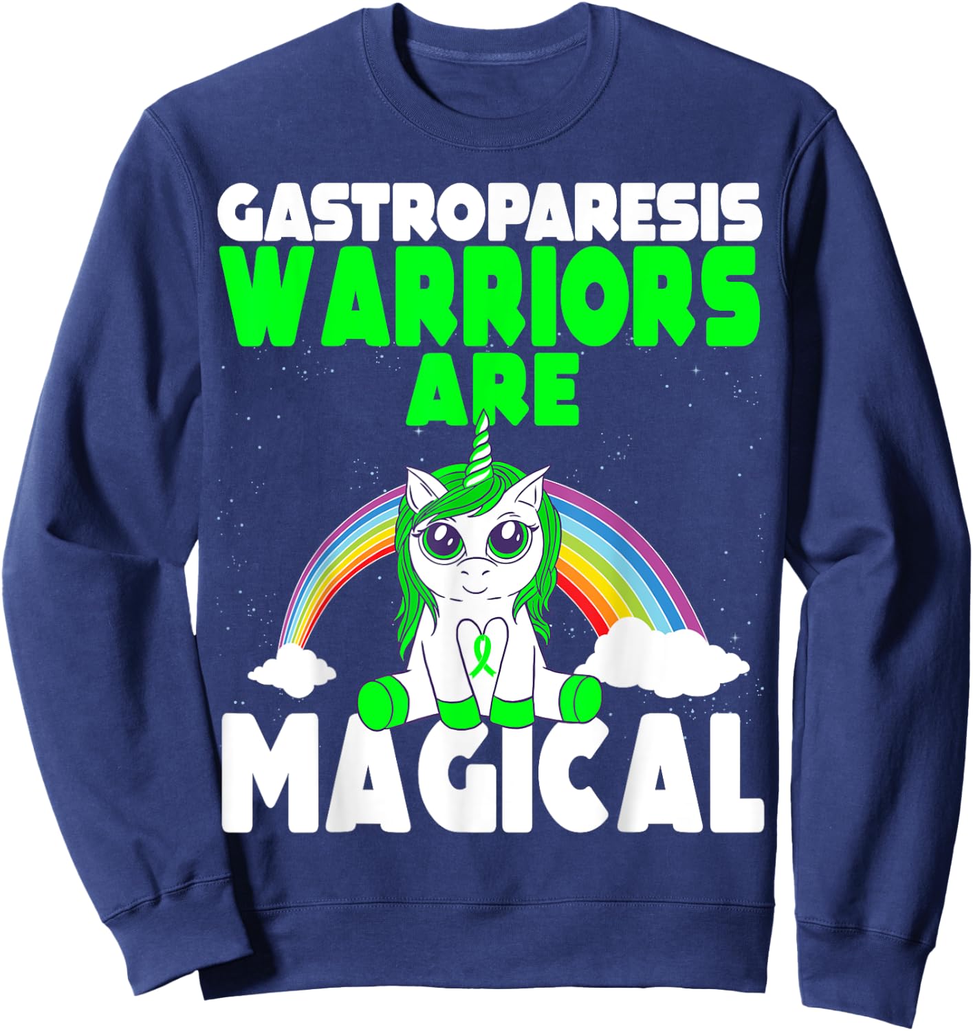 Gastroparesis Awareness Cute Magical Unicorn Green Ribbon Sweatshirt - Sweatshirt | Navy