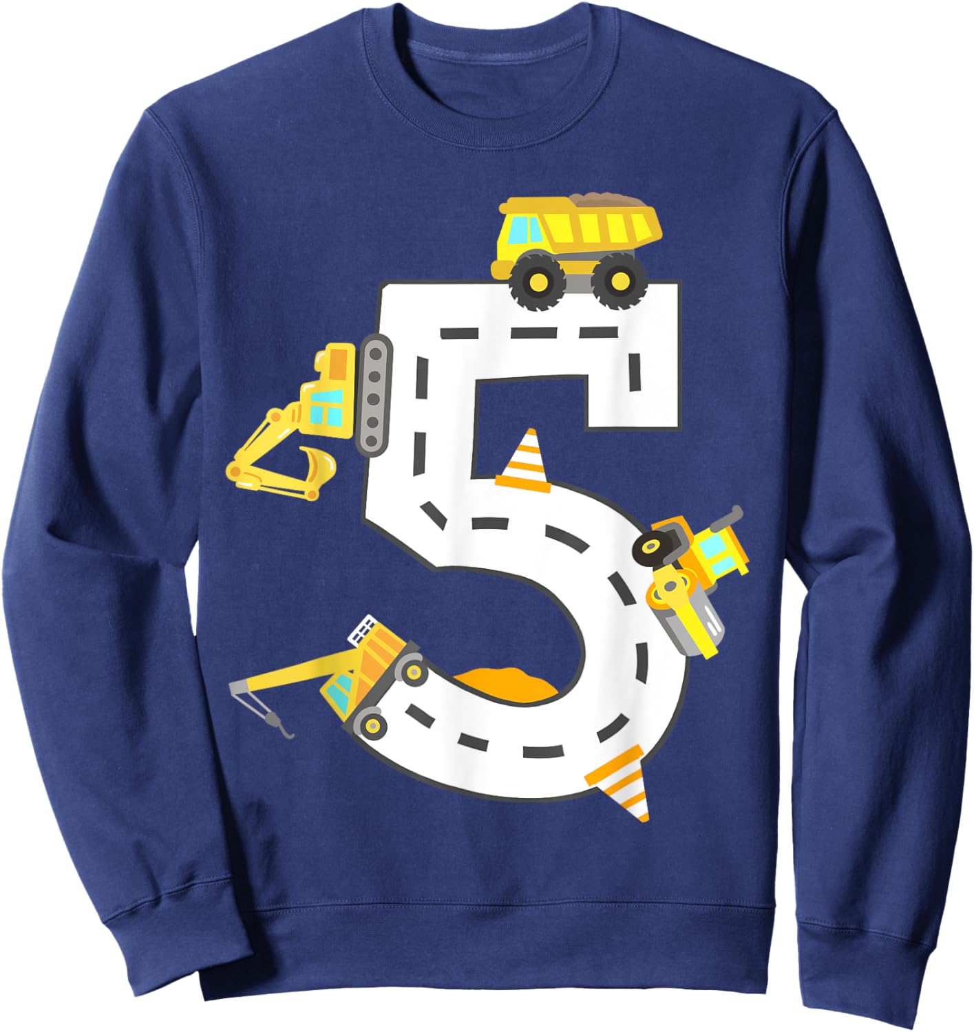 5th Construction Birthday Party Excavator Boys 5 Years Old Sweatshirt - Sweatshirt | Navy