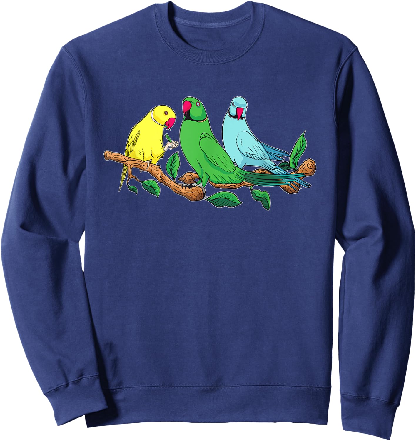 Three Indian Ringneck Parrots Ringnecked Parakeet Parrot Sweatshirt - Sweatshirt | Navy