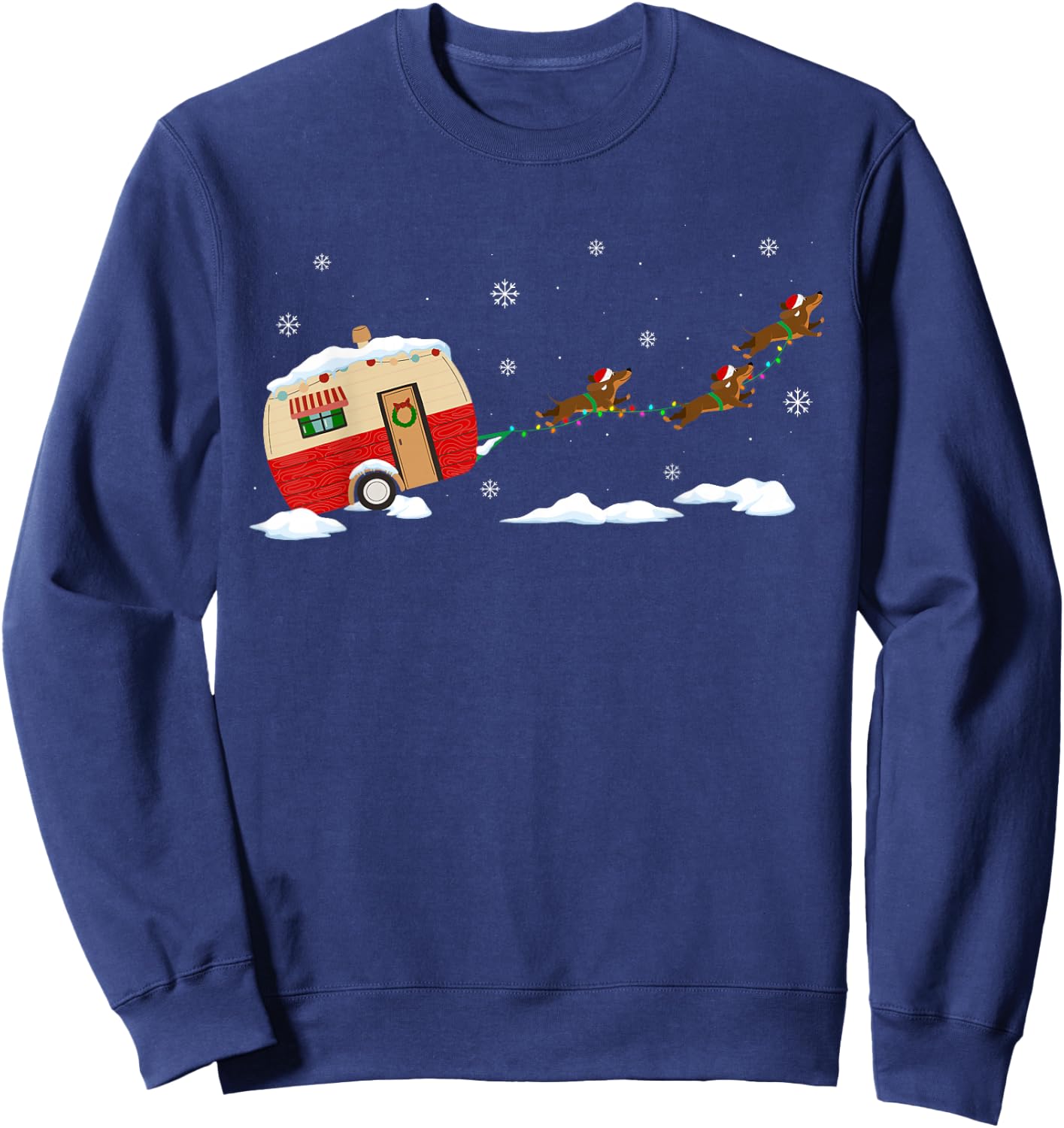 Camper Van Santa Dachshund Dog Sleigh Funny Christmas Pet Women Kids Sweatshirt - Sweatshirt | Navy