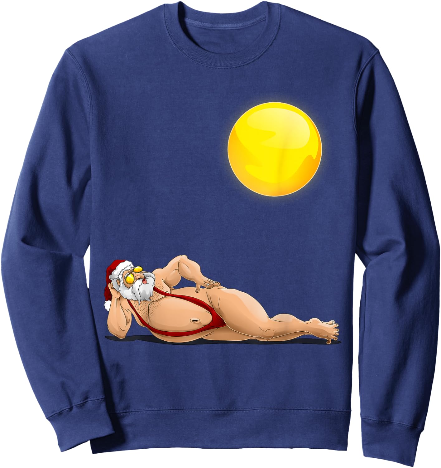 Funny Santa Sunbathing Red Mankini | Cool Beach Summer Gift Sweatshirt - Sweatshirt | Navy