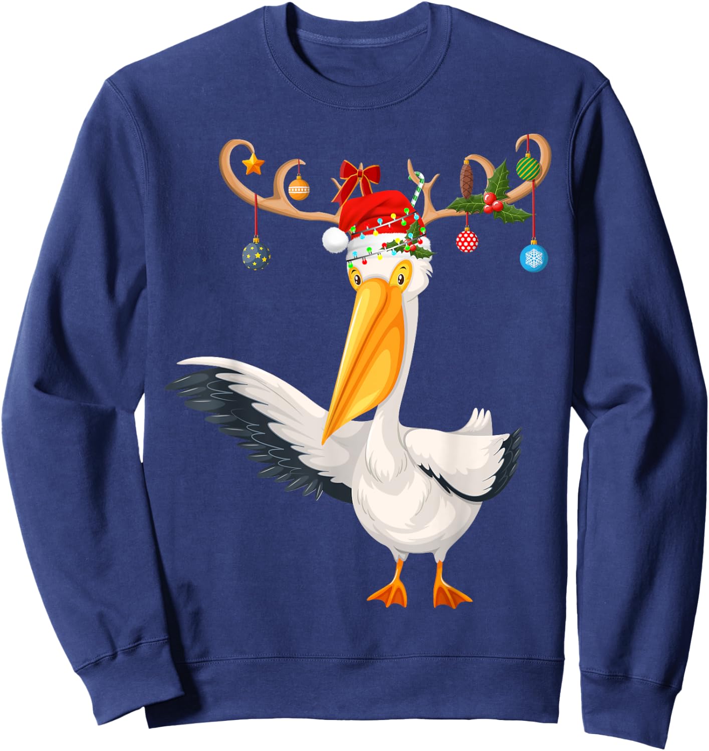 Pelican Bird Xmas Gift Reindeer Santa Hat Pelican Christmas Sweatshirt - Sweatshirt | Navy