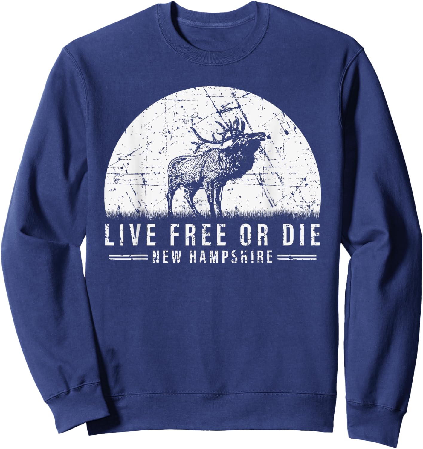 Live Free Or Die New Hampshire Nature Vintage Graphic Sweatshirt - Sweatshirt | Navy