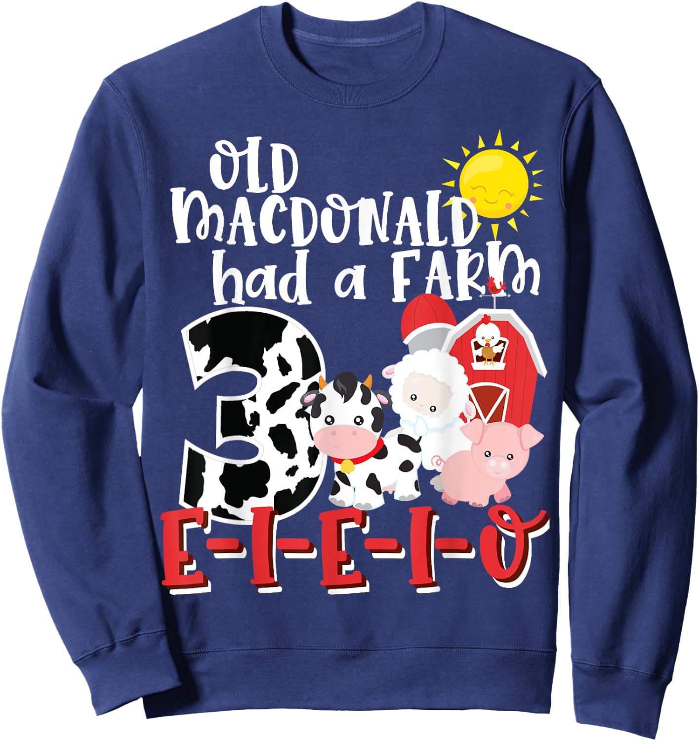 Old MacDonald Farm 3rd Birthday 3 Year Old Birthday Boy Girl Sweatshirt - Sweatshirt | Navy