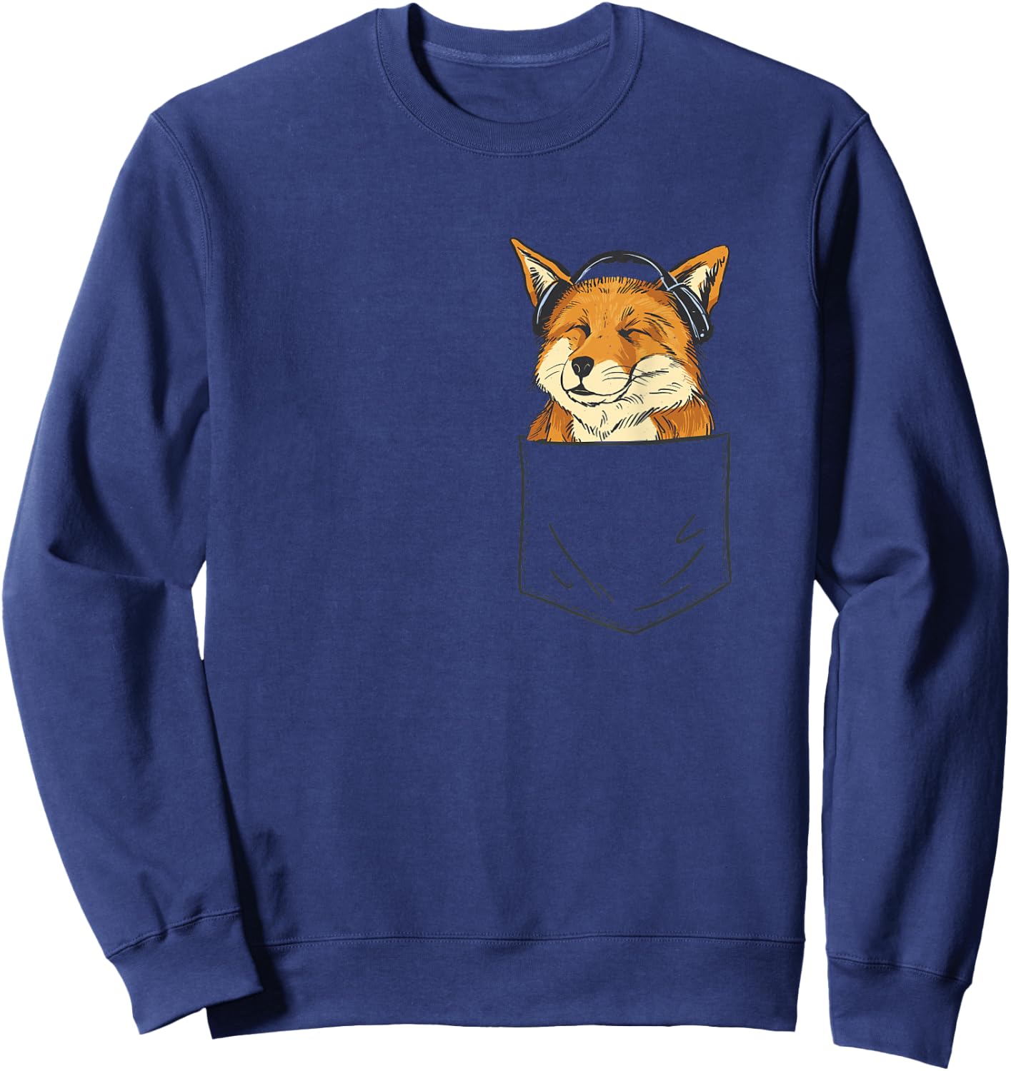 Fox Face Fox With Headphones Bag Fox Cute Men Ladies Sweatshirt - Sweatshirt | Navy