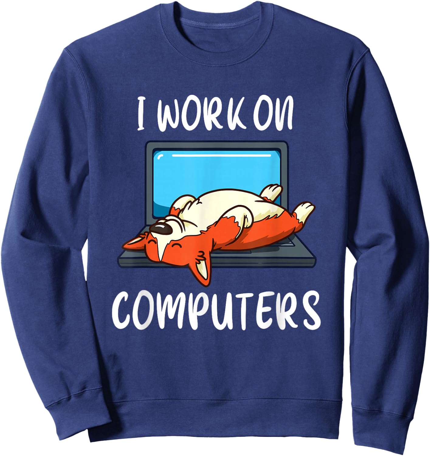 Funny Corgi Programmer Coding Shirt Work From Home Tech Gift Sweatshirt - Sweatshirt | Navy