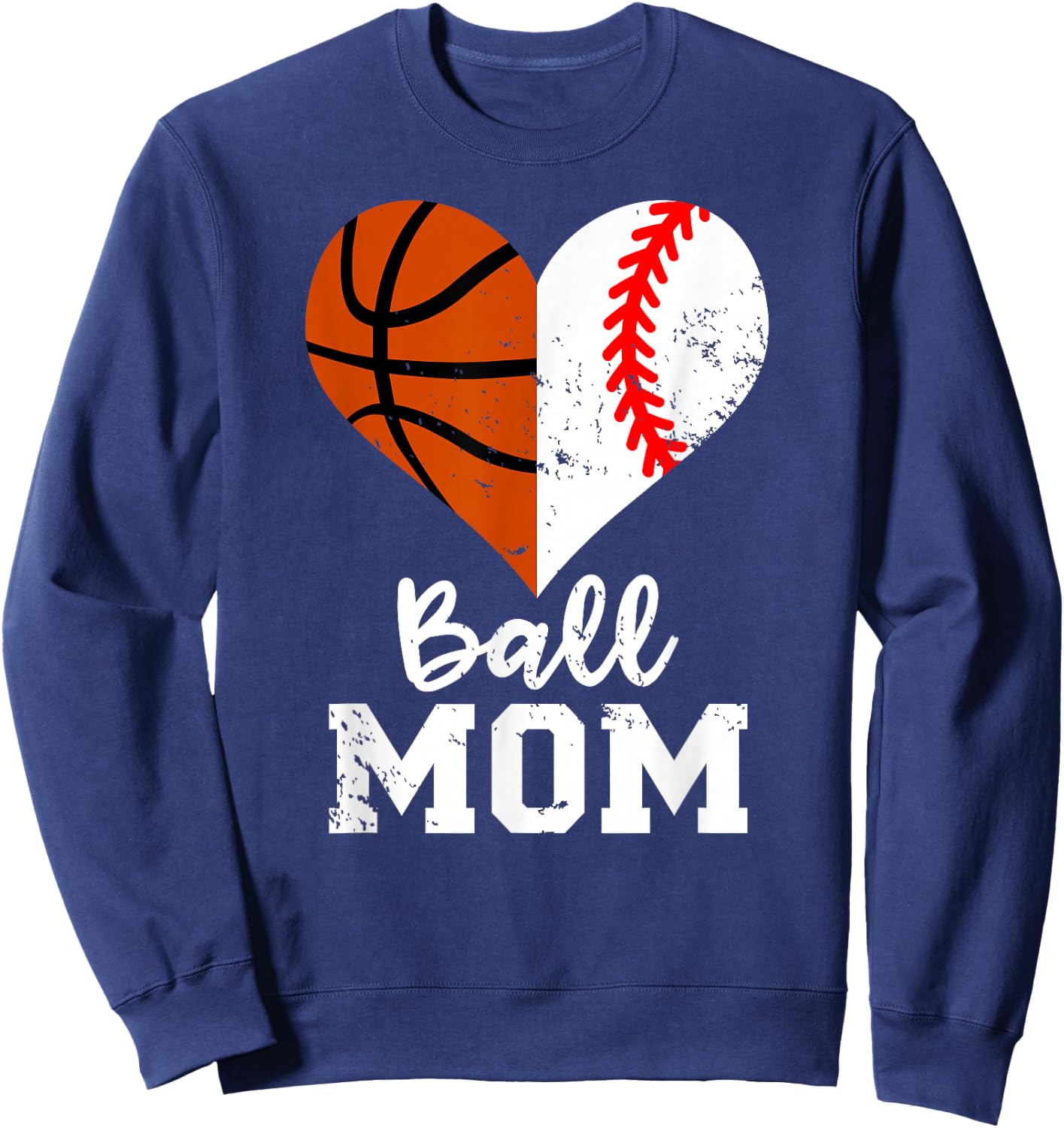 Ball Mom Heart Funny Baseball Basketball Mom Sweatshirt - Sweatshirt | Navy