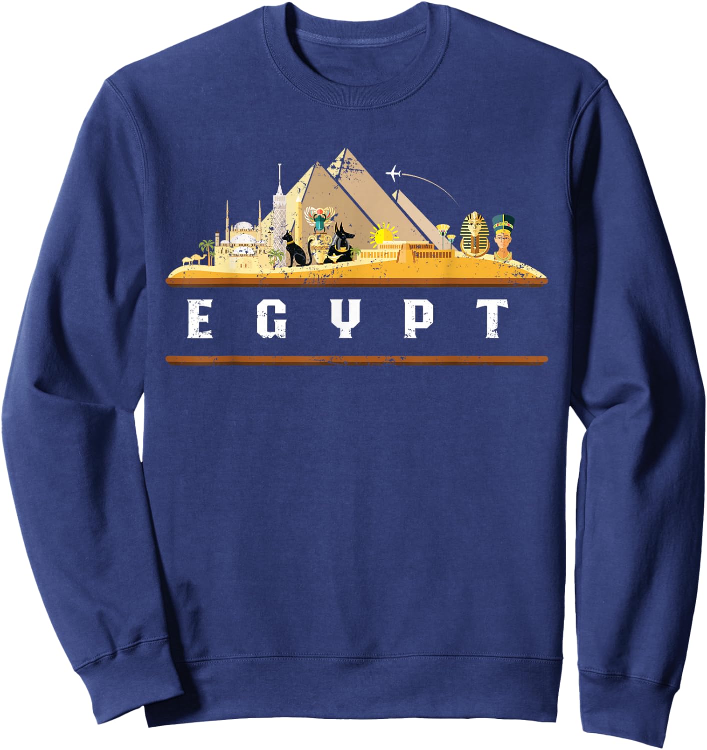 Egyptian Pyramids Gift Egyptian Culture Black -Adults Small Short Sleeve Sweatshirt - Sweatshirt | Navy