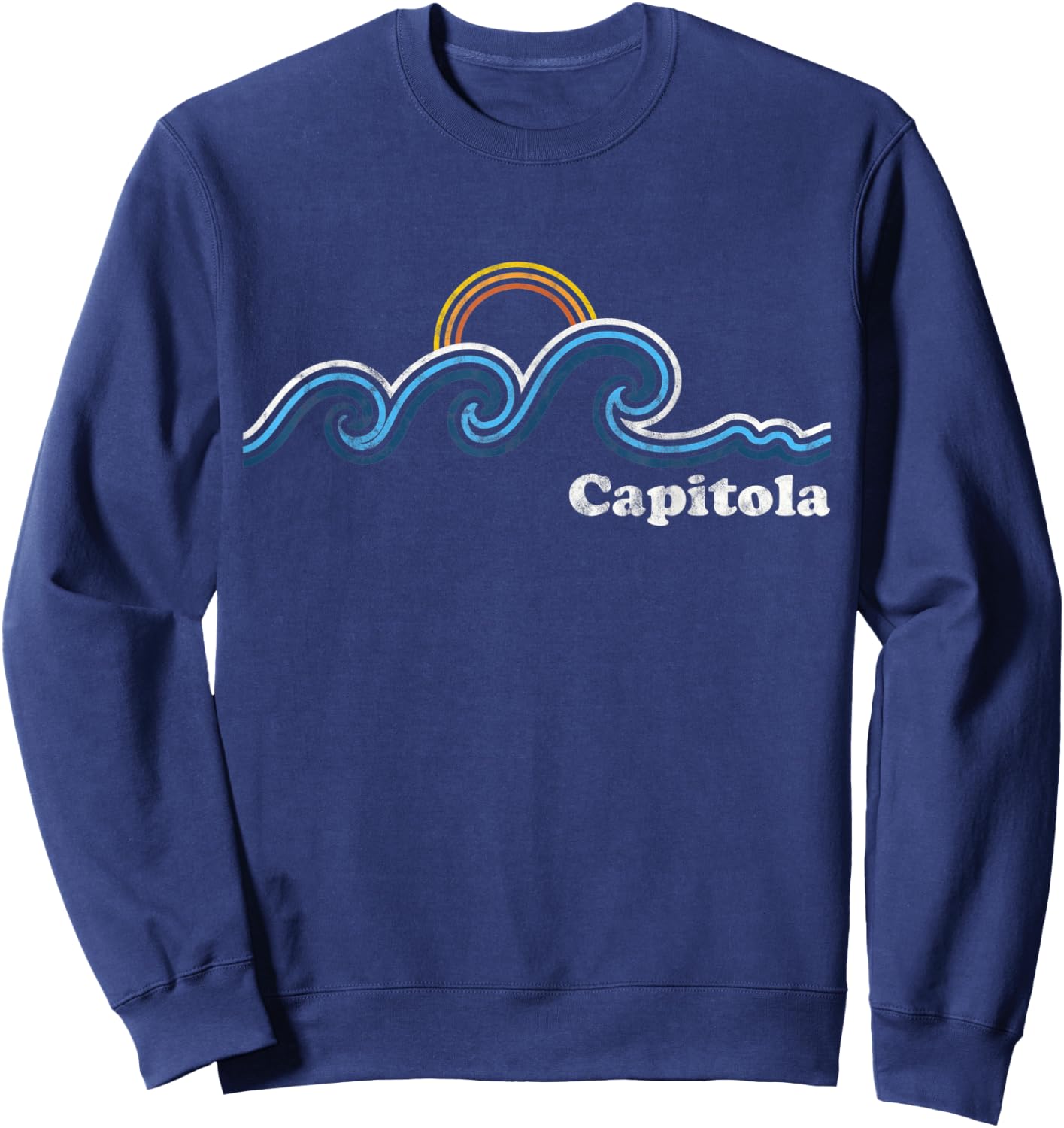 Capitola California CA Sufing Waves Sunset Vintage Sweatshirt - Sweatshirt | Navy