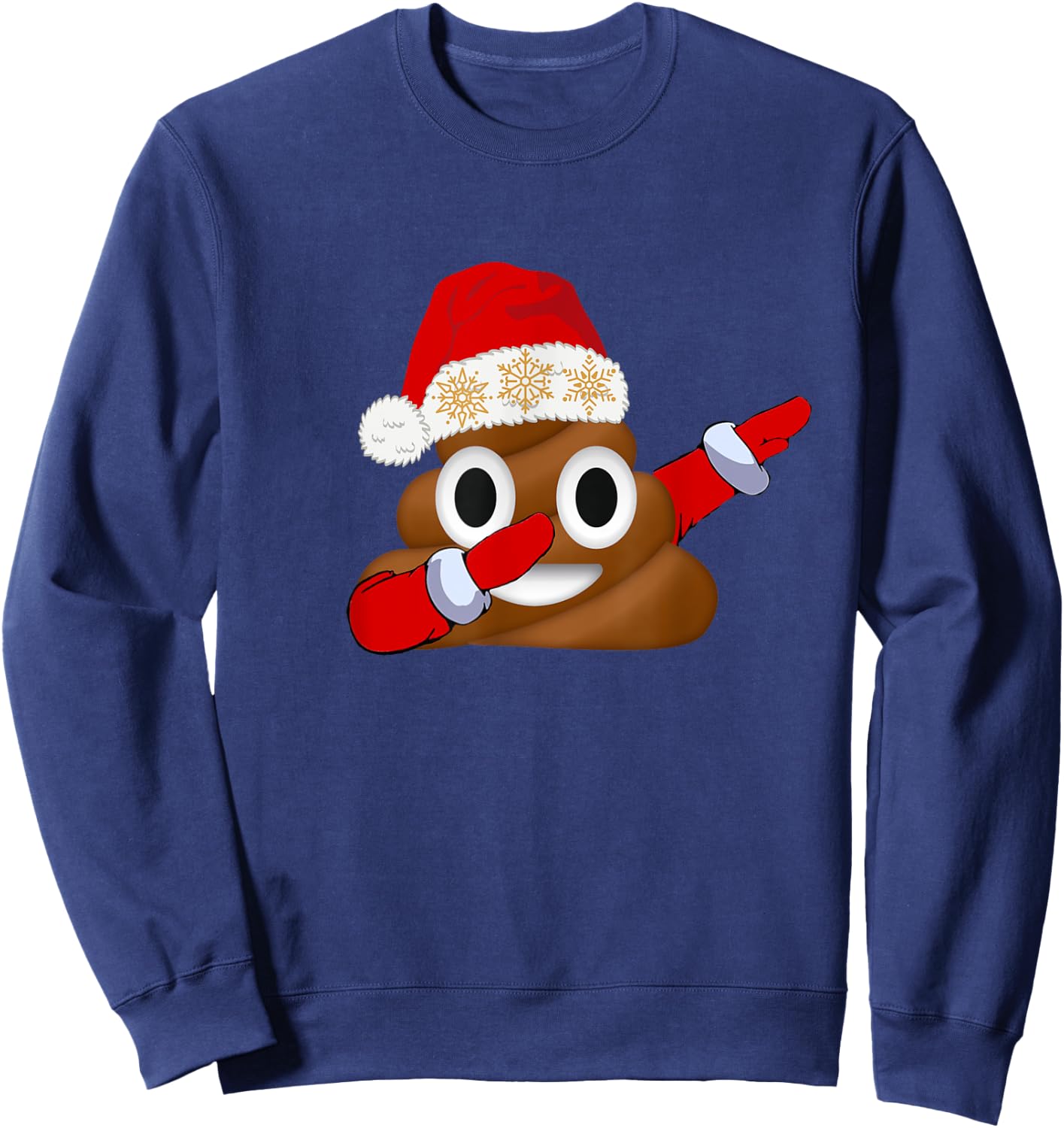 Funny Christmas Dabbing Poop with Santa Hat and Snowflakes Sweatshirt - Sweatshirt | Navy