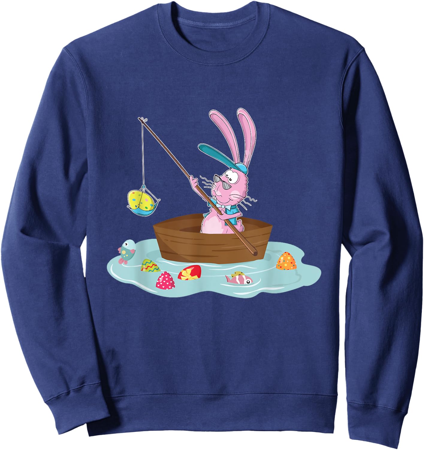Funny Easter Bunny Fishing Egg Hunting - Easter Sunday Fun Sweatshirt - Sweatshirt | Navy